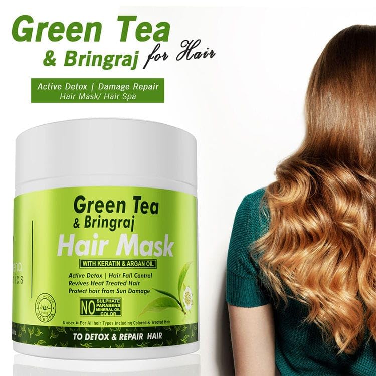 Volamena Green Tea & Bhringraj Hair Mask - Anti Dandruff & Hair Fall Control Treatment (120ml) | Deep Conditioning Hair Spa for Dry, Damaged Hair | At-Home Hair Care Solution