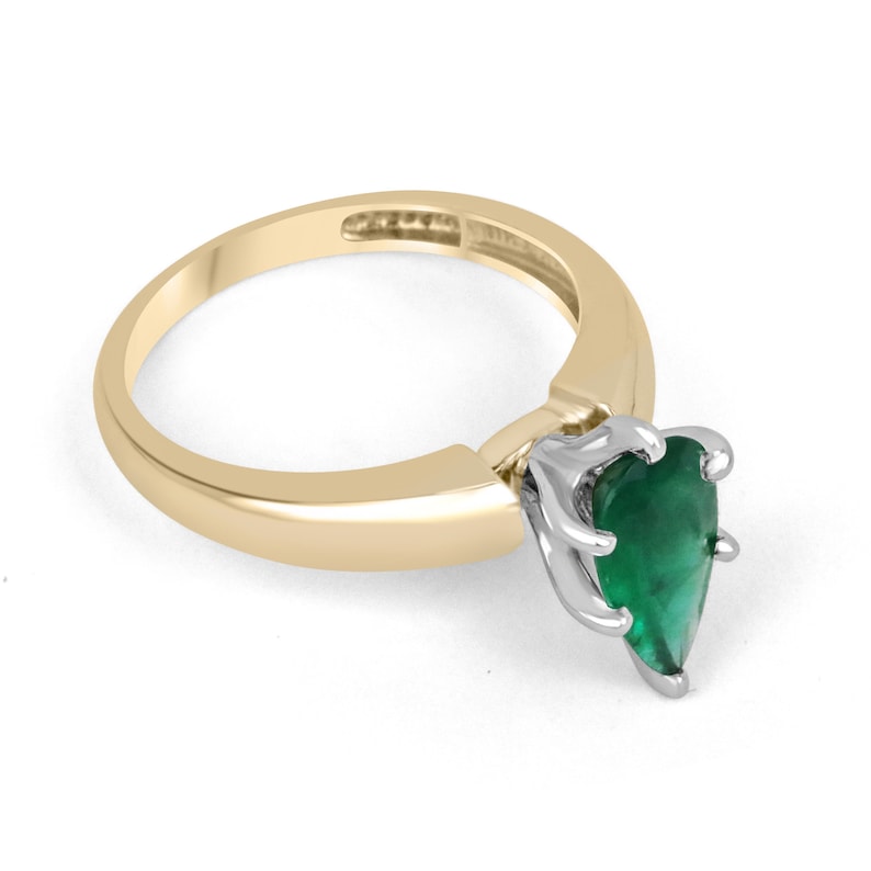 1.06 Carat Natural Brazilian Emerald Pear Cut Solitaire Ring - 14K Gold Six Prong Setting for Engagement, Wedding & Anniversary Gifts