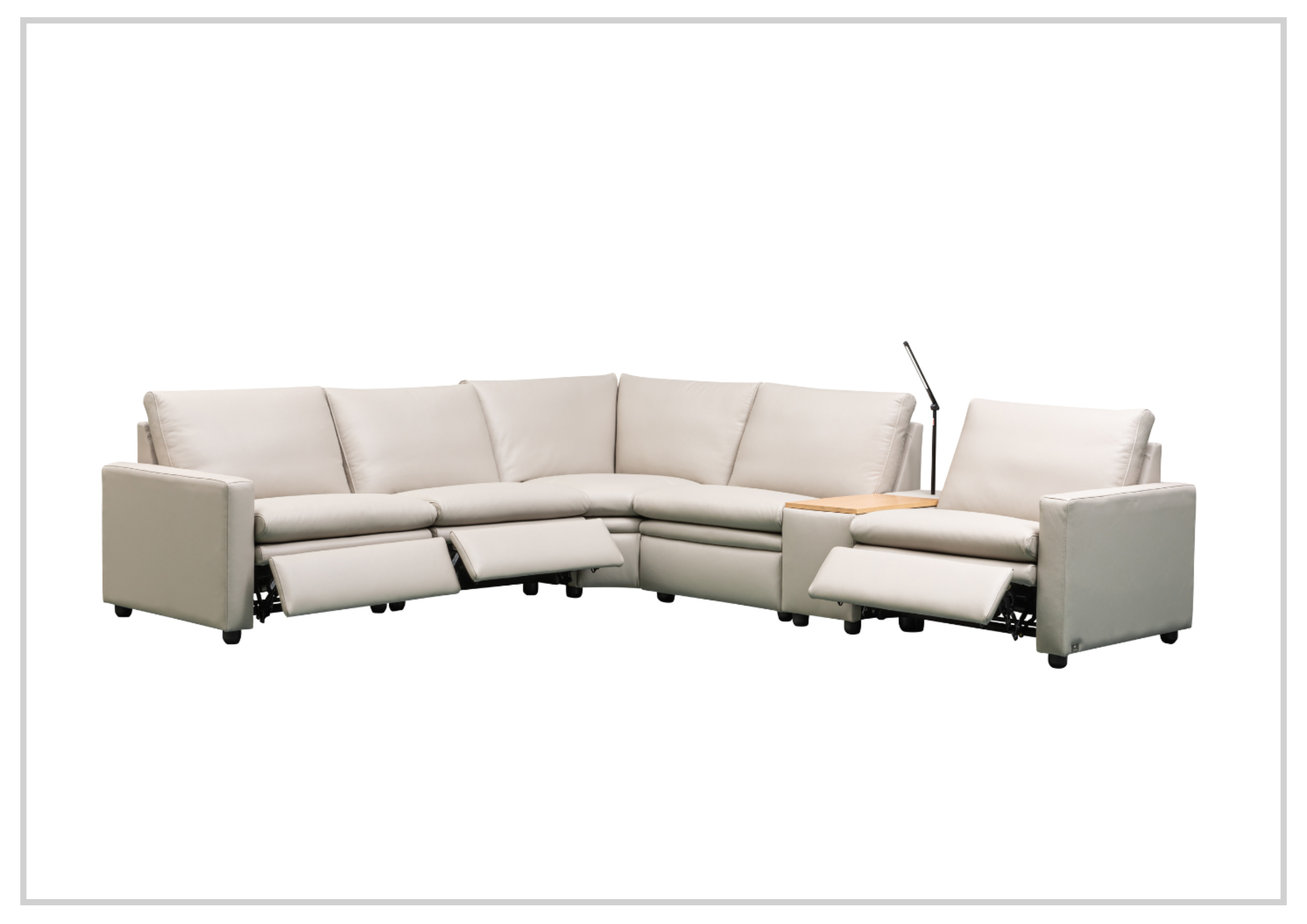 Klaussner Roma 6-Piece Beige Leather Power Reclining Sectional Sofa Set with USB Chargers - Modern Living Room Furniture for Home Theater & Family Gatherings