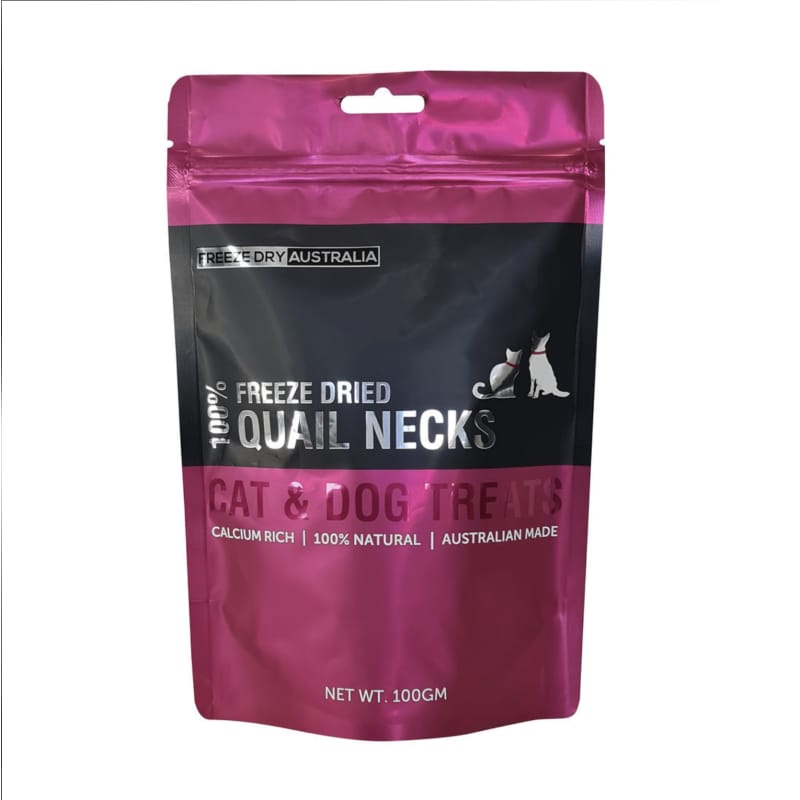 Freeze Dried Australia Quail Necks for Cats & Dogs - 100g Natural Protein Treats - Grain-Free, Healthy Pet Snacks for Training & Dental Care