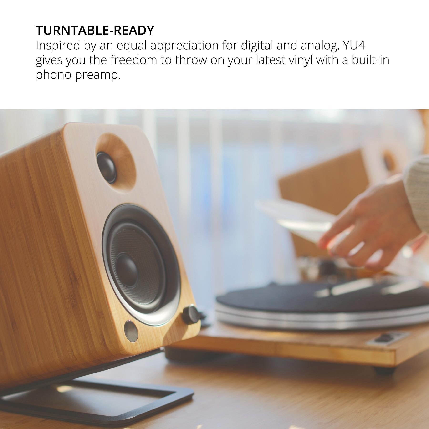 Kanto YU4 Premium Powered Desktop Speakers with Bluetooth 5.0, Phono Preamp - High-Fidelity Audio for Home Office, Gaming & Music Listening