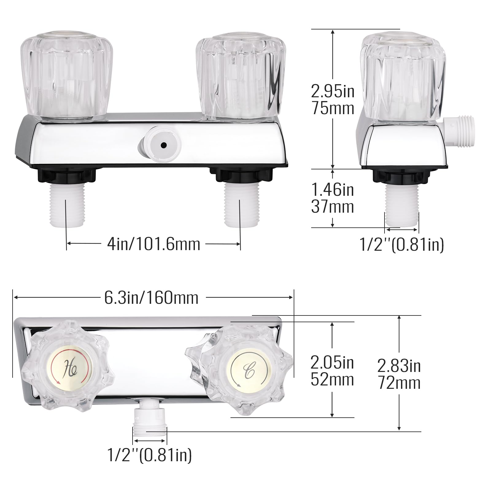 RV Shower Faucet Replacement - RV Camper Shower Mixing Valve with Diverter for Motorhome, Travel Trailer & Van - Perfect for Upgrading Bathroom Plumbing in Mobile Homes & RVs