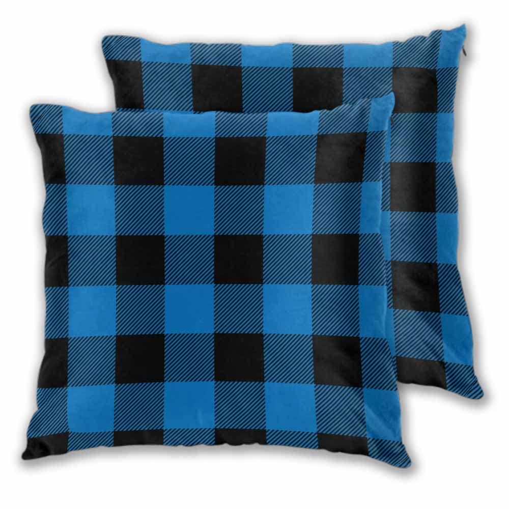 IBILIU Lumberjack Plaid Pillow Covers 20x20 Inch Set of 2 - Navy Blue & Black Gingham Checked Polyester Throw Pillow Cases for Bedroom, Sofa, Couch (No Insert Included) | Cozy Home Decor, Living Room Accent, Farmhouse Style