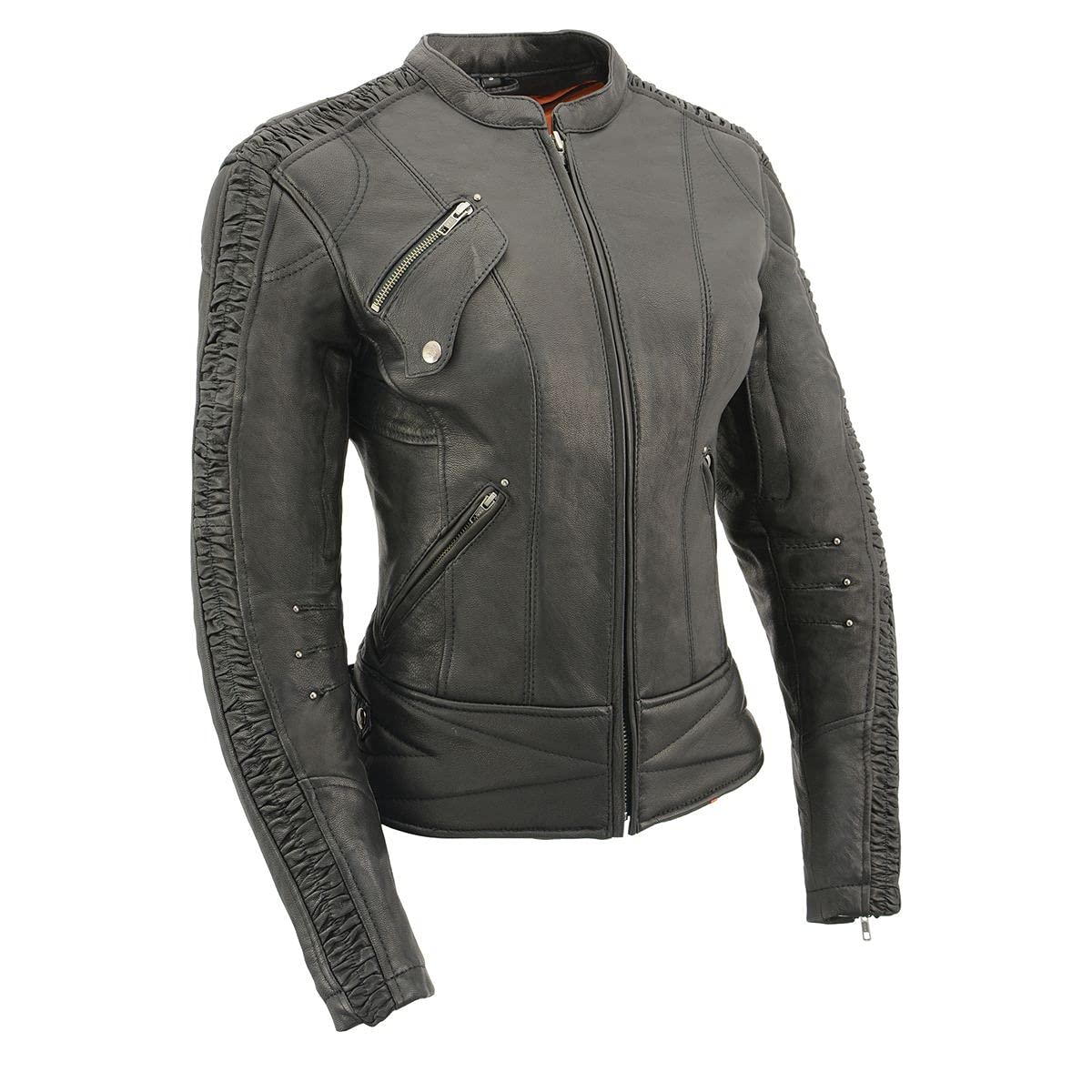 Milwaukee Leather MLL2571 Women's Black Crinkled Arm Lightweight Racer Jacket - Stylish Motorcycle & Casual Wear for Women