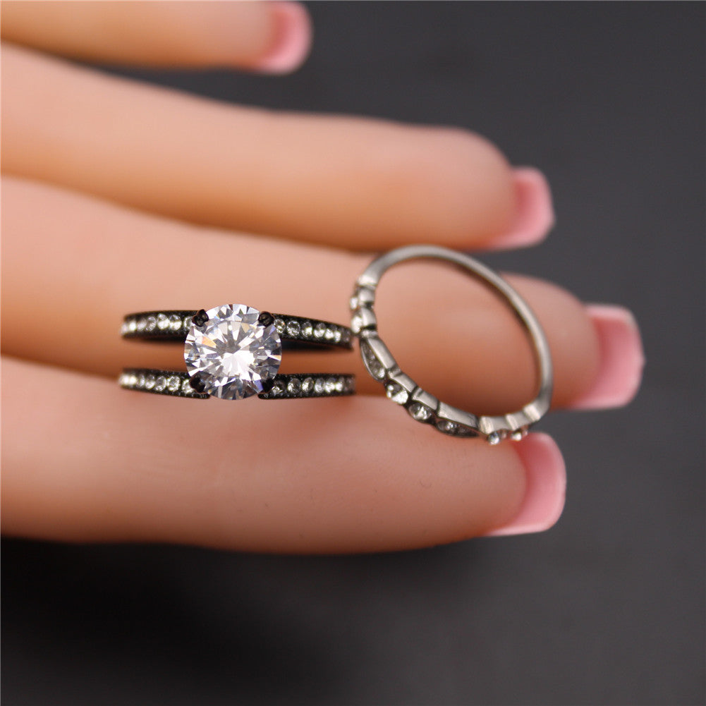 MABELLA Black Wedding Band Set for Women - Stainless Steel Engagement Ring with Round Cut Cubic Zirconia - Perfect for Bridal Jewelry, Anniversary Gifts & Romantic Proposals
