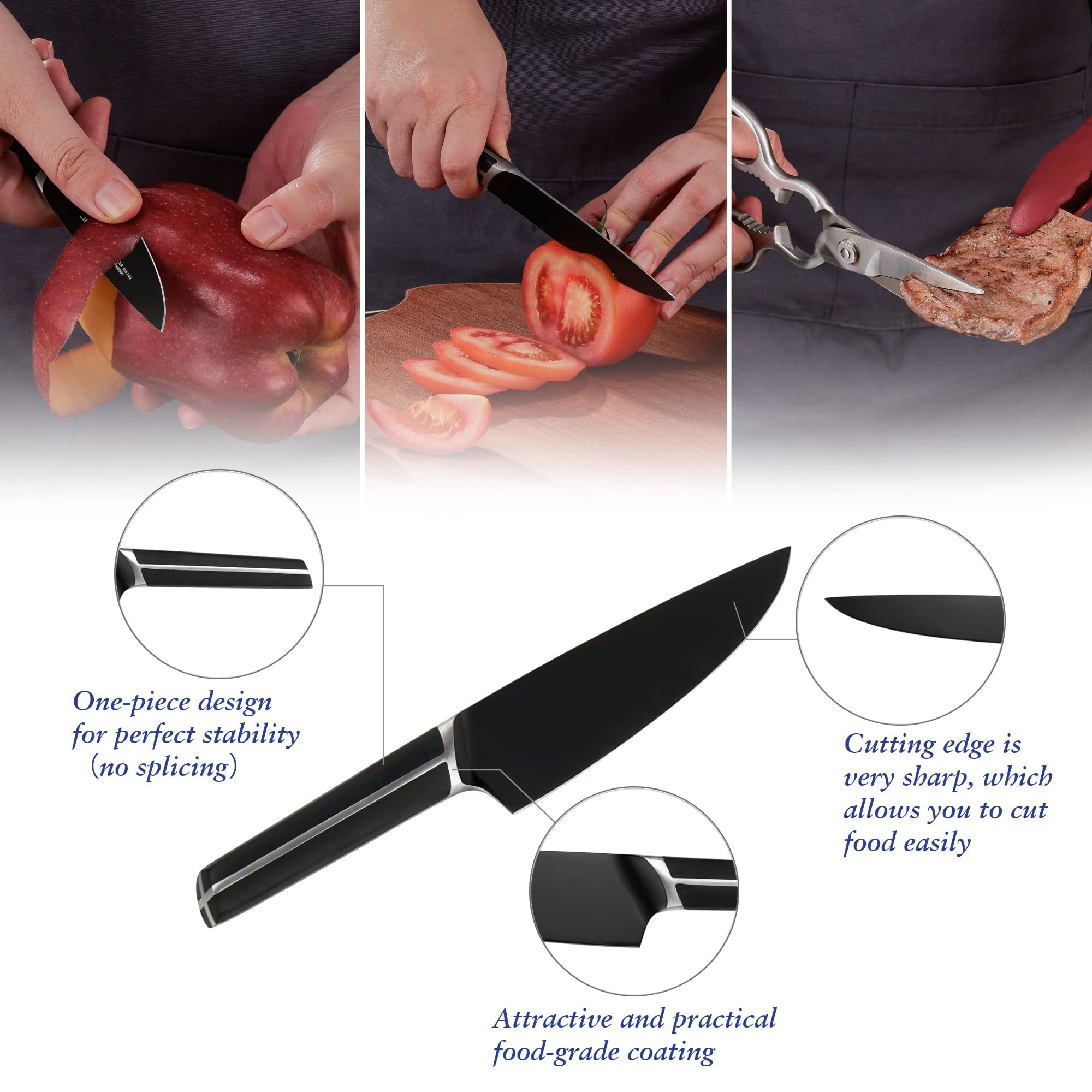 7-Piece German Stainless Steel Kitchen Knife Set with Acacia Wood Block & Scissors - Professional Chef Knives for Cooking, Slicing, Dicing - Perfect for Home Kitchens, Wedding Gifts & Culinary Enthusiasts