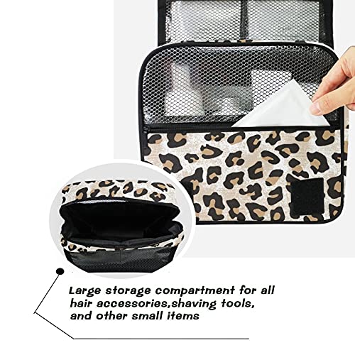 Modern Leopard Print Hanging Toiletry Bag - Waterproof Travel Makeup Organizer with Clear Pockets, Portable Cosmetic Case for Women & Men - Perfect for Air Travel, Camping, Gym & Vacation Essentials