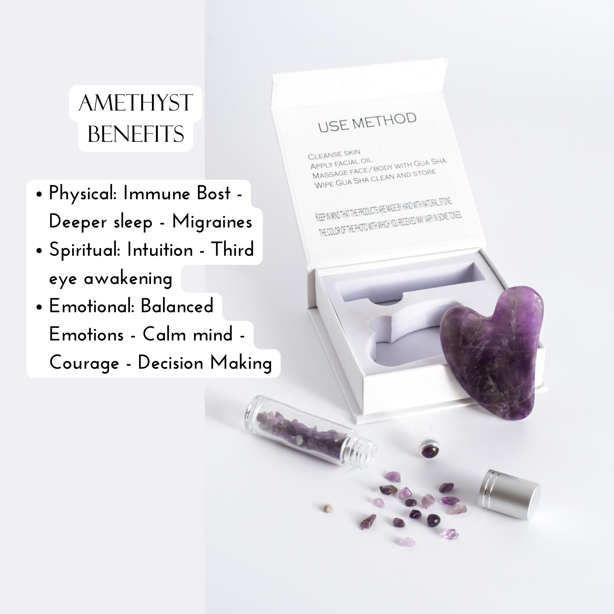 Premium 2-in-1 Amethyst Gua Sha & Glass Serum Bottle Set - Face & Body Massage Tools for Skincare & Relaxation | Luxury Gift Box for Women, Mothers Day Present | Perfect for Home Spa, Self-Care & Beauty Routine