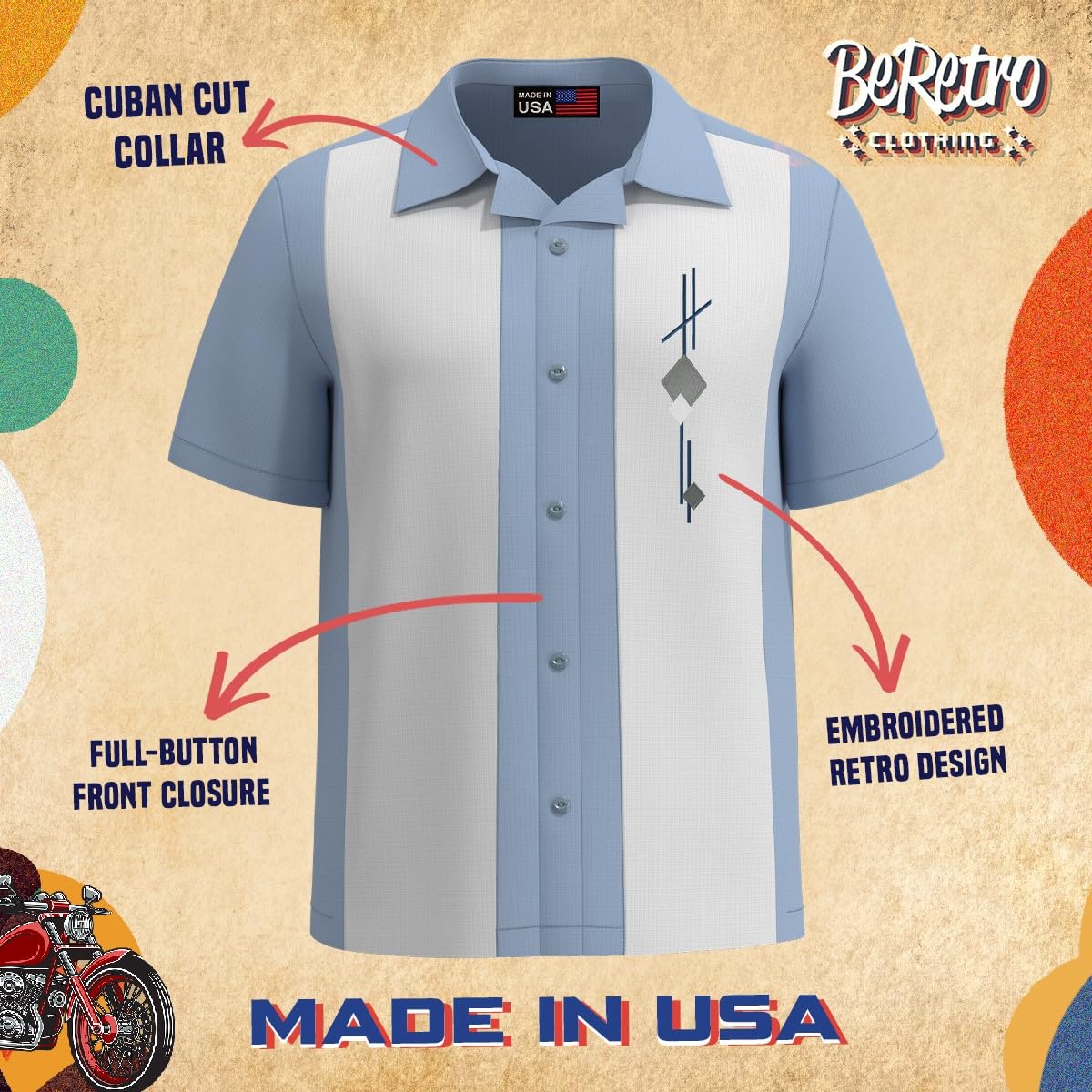 Vintage Cuban Style Men's Camp Shirt - Retro Bowling & Guayabera Dress Shirt for Casual Wear | Perfect for Summer Outfits, Beach Parties & Tropical Vacations