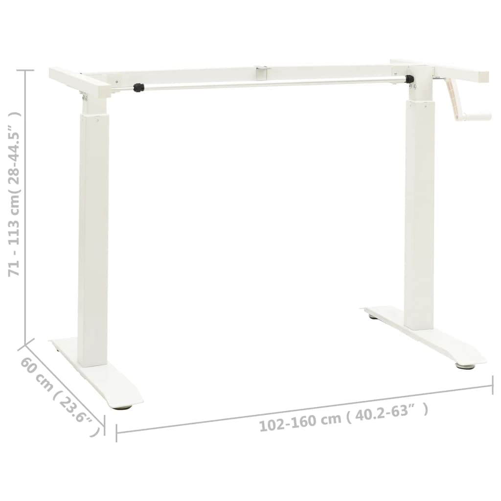 CHARMMA Manual Height Adjustable Standing Desk Frame - Hand Crank Adjustable Workstation for Home Office (White) - Perfect for Remote Work, Study & Ergonomic Workspace Setup