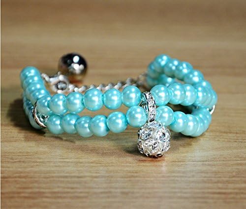 Luxury 2 Row Pearls Rhinestone Pet Collar Necklace with Crystal Ball Charm - Elegant Jewelry for Small Dogs, Cats, Puppies, Chihuahua & Yorkie - Adjustable 10-12 Inch (Blue) - Perfect for Parties, Photos & Special Occasions