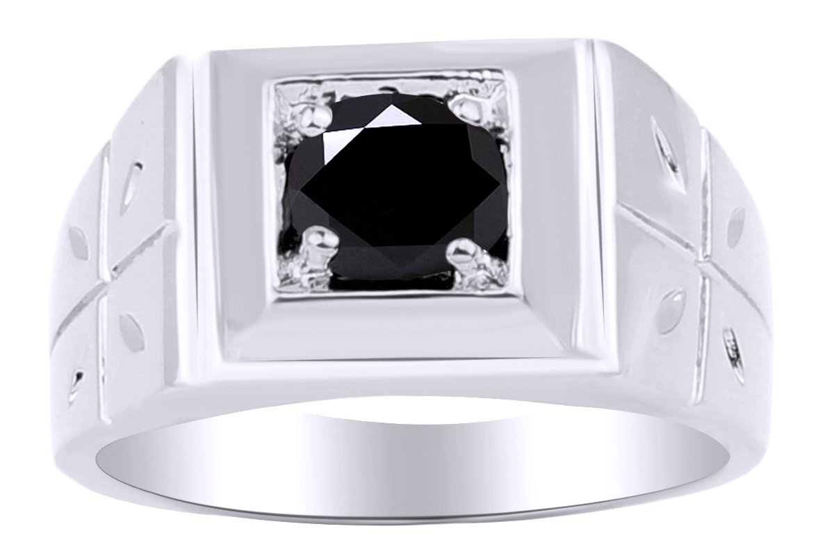 14k White Gold Over Sterling Silver AFFY Side Cross Curve Men's Ring - Religious Jewelry Gift for Him, Wedding, Anniversary & Special Occasions