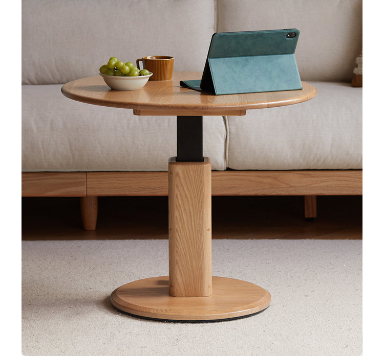 Solid Oak Lift-Top Round Coffee Table - Rustic Wooden Living Room Furniture for Small Spaces, Home Decor & Storage Solutions