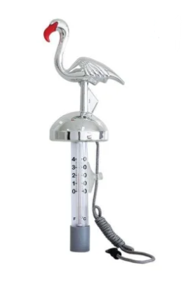 Premium Life Chrome Flamingo Thermometer - Digital Pool & Outdoor Water Temperature Gauge for Swimming, Hot Tubs, Aquariums & Home Use