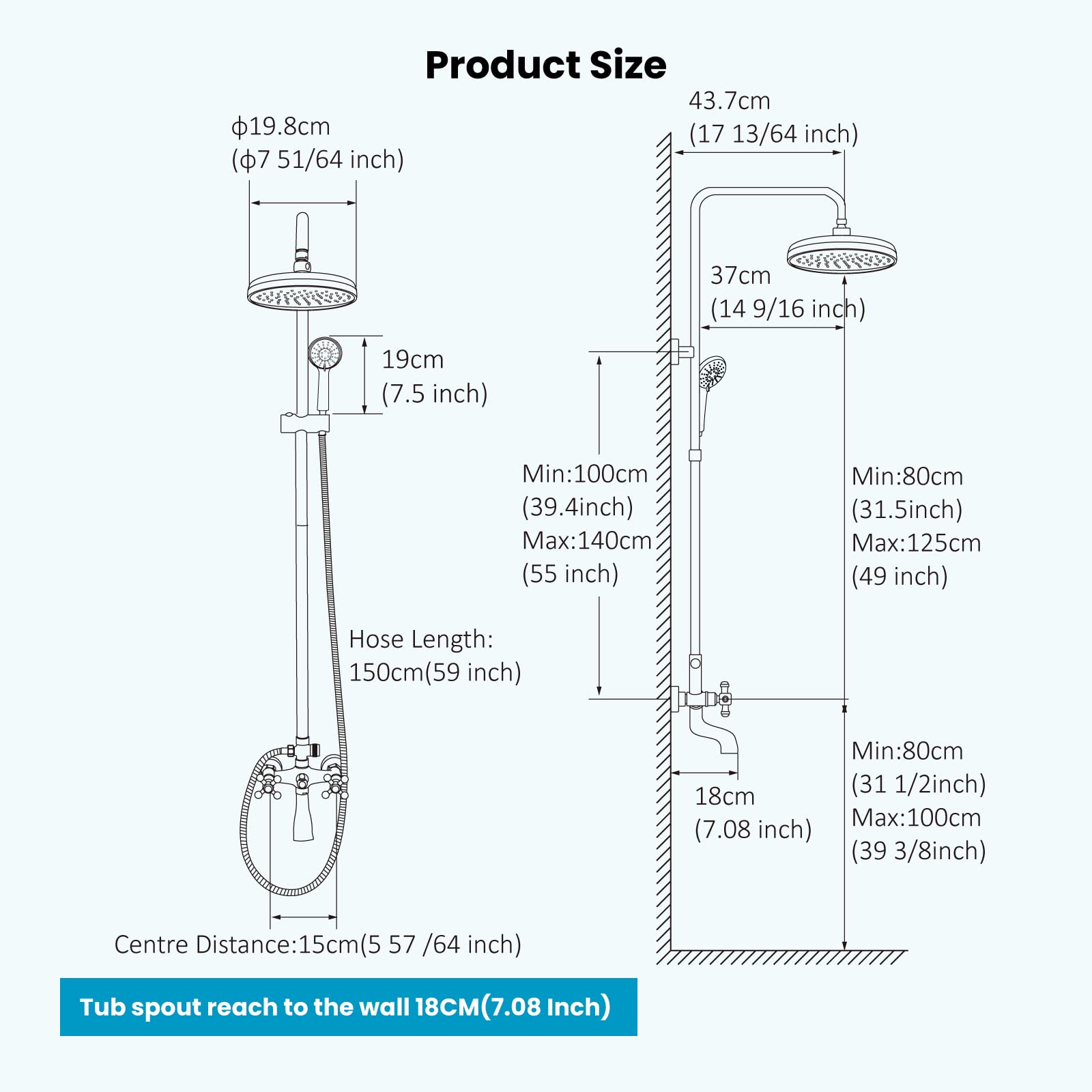 Gotonovo 8 Inch Round Rain Shower Head with Double Cross Handle & Tub Spout - Matte Black Wall Mount Bathroom Faucet Mixer - 3 Function ABS Handheld Sprayer for Luxurious Spa-Like Shower Experience