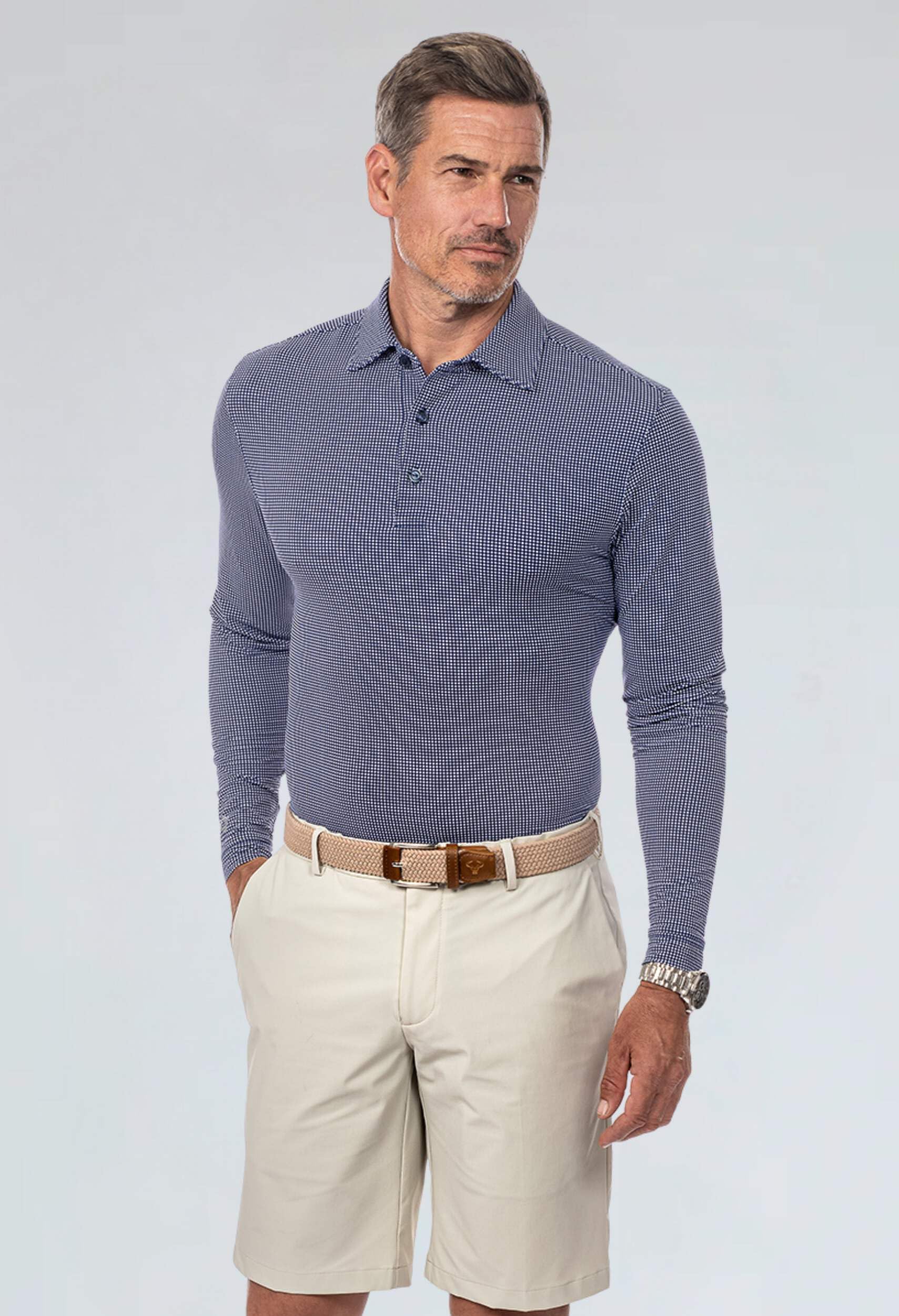 IBKUL Men's Cooling UPF 50+ Sun Protective Polo Shirt with Icefil Technology - Long Sleeve Athletic Performance Top for Golf, Running & Outdoor Activities