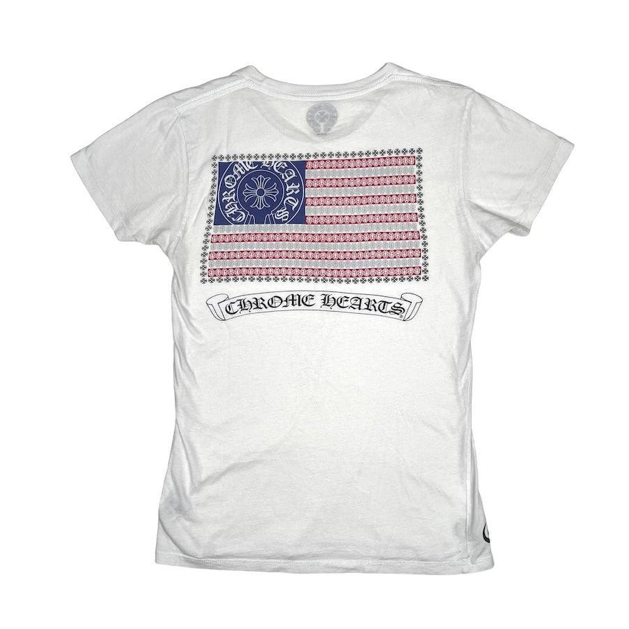 Chrome Hearts USA Flag Back Print T-Shirt - White Cotton Tee for Men | Patriotic Streetwear & Casual Outfit Essential