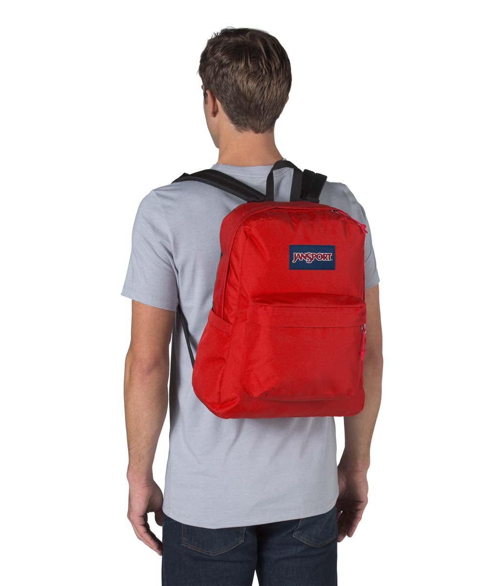 JanSport SuperBreak Plus Backpack - Lightweight Durable School & Travel Backpack with Laptop Sleeve (Red Tape) - Perfect for College, Work & Outdoor Adventures