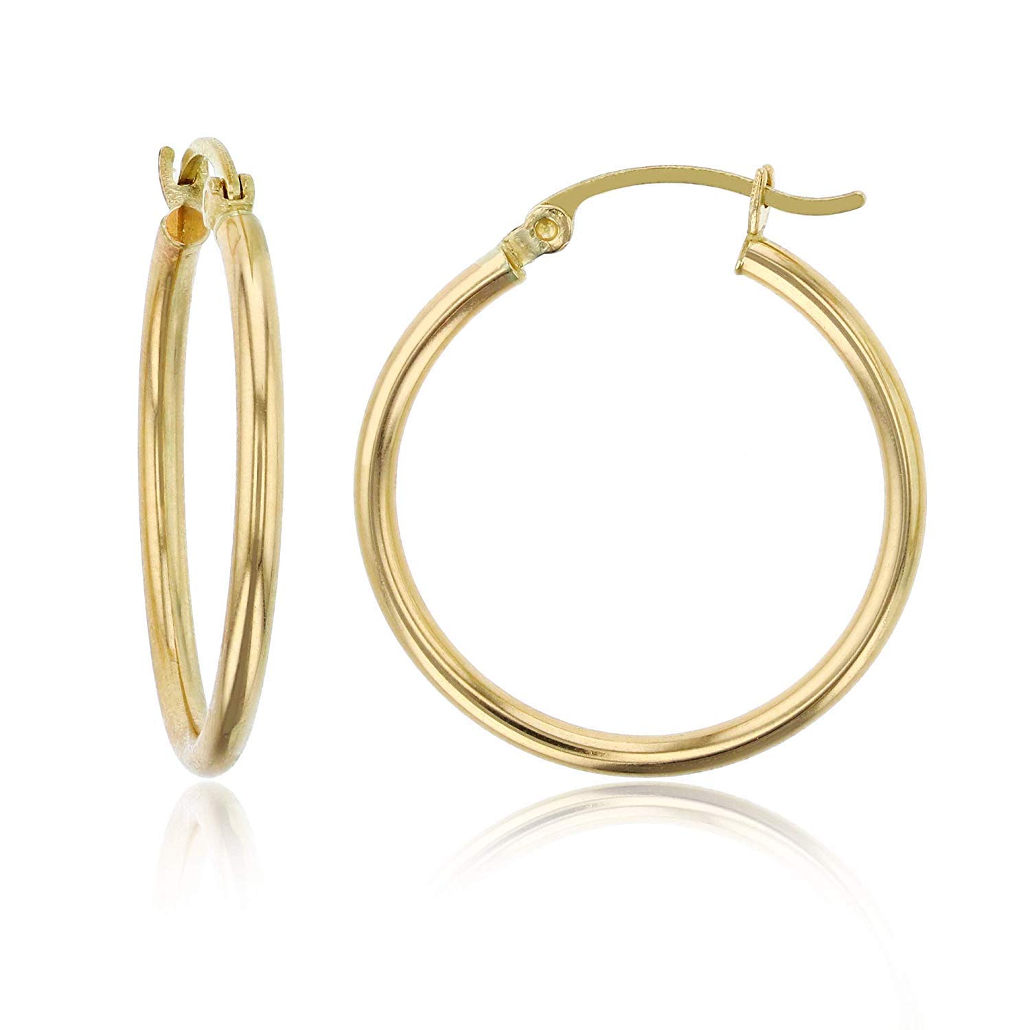 10K Yellow or White Gold Solid Polished Hoop Earrings for Women | 2mm Thick Round Click-Top Hoops | Classic Shiny Everyday Jewelry (15mm-90mm) | Perfect for Work, Date Night & Special Occasions