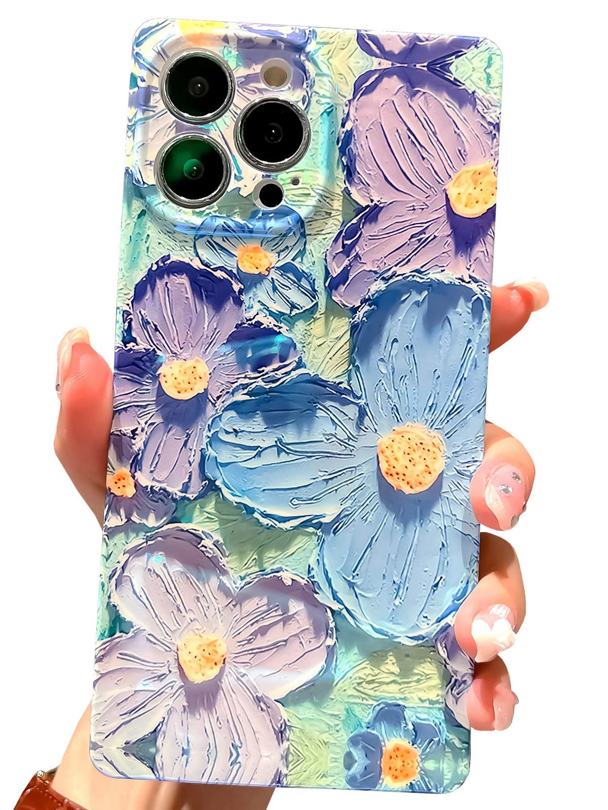 BANAILOA Luxury Blue Laser Holographic Flowers iPhone 11 Pro Max Case - Slim Soft Sparkle Protective Cover for Apple iPhone 11 Pro Max (6.5 inch) - Perfect for Daily Use, Office & Special Occasions