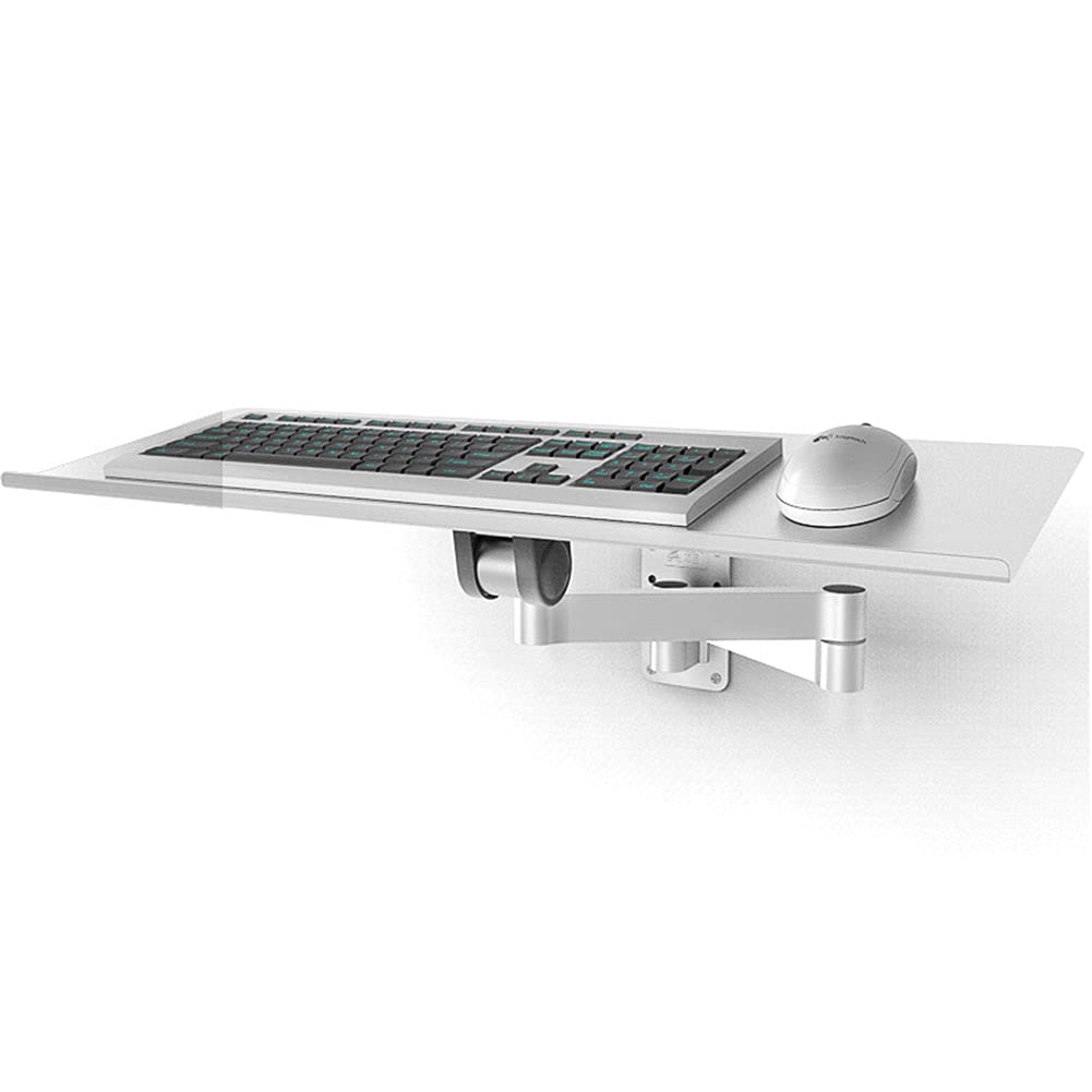 QLIGHA Adjustable Wall-Mounted Keyboard Tray - Aluminum Mouse Platform with Telescopic Design, Space Saving Silver Keyboard Stand for Home Office & Gaming Setup