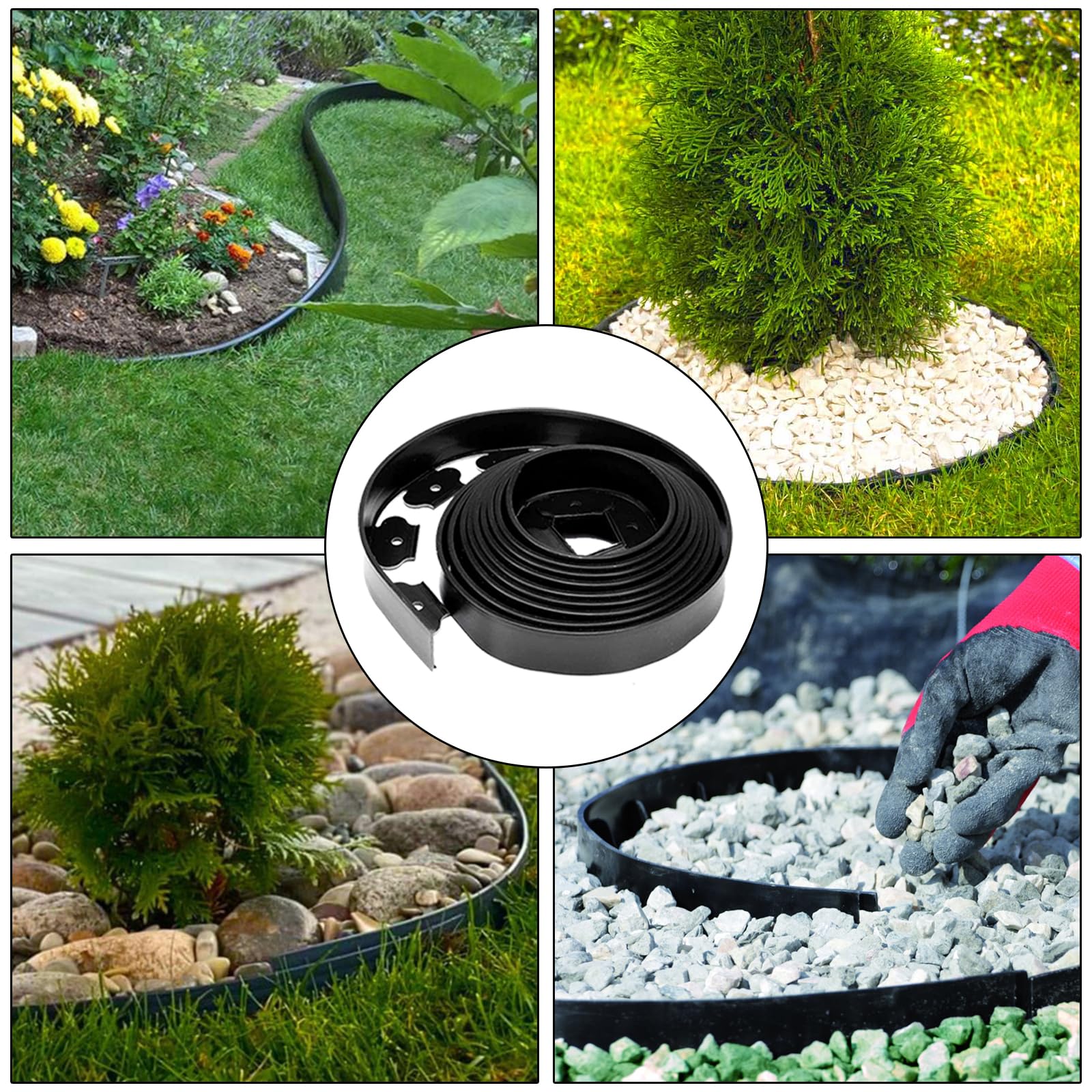 No Dig Lawn Edging Kit - 20FT Heavy Duty Black Landscape Edging with Stakes for Lawns, Flower Beds, Gardens & Yards | Perfect for Creating Clean Borders & Preventing Grass Overgrowth