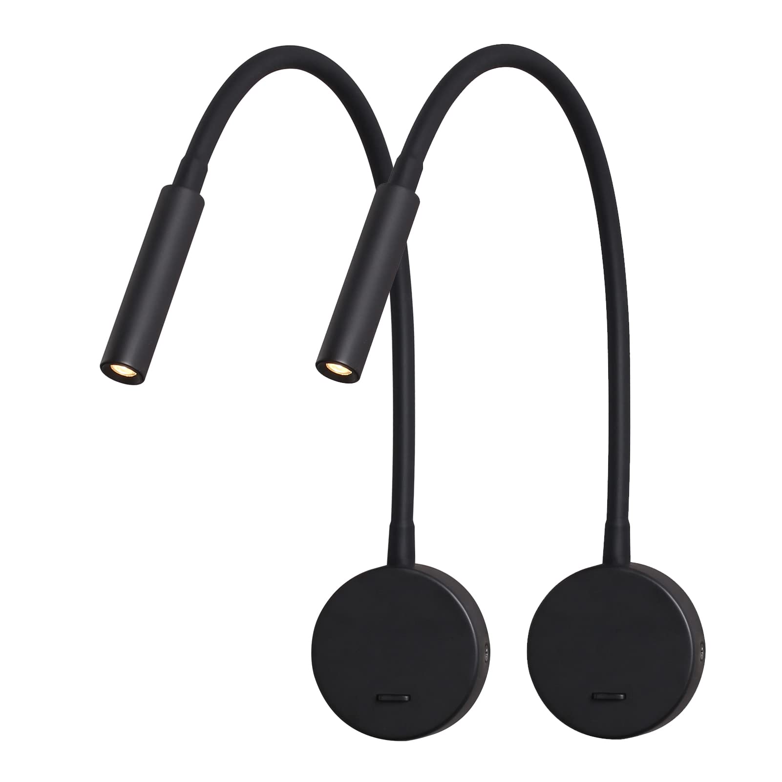 DAWALIGHT 2-Pack Wall Mounted Reading Lamp - Flexible 400mm Gooseneck LED Light (3W, 3000K Warm White) with Switch - Perfect for Bedroom, Living Room & Bookshelf Lighting - Black