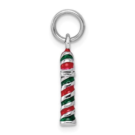 Sterling Silver Rhodium-Plated Enamel Candy Cane Charm Pendant - Christmas Holiday Jewelry Gift for Women - Perfect for Tree Decorations, Stocking Stuffers & Festive Outfits