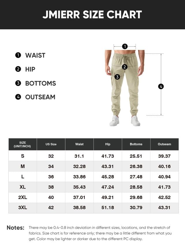 JMIERR Men's Casual Cargo Jogger Pants - Elastic Waist with Drawstring, Stretch Relaxed Fit Work Pants, Tapered Sweatpants for Gym, Workout & Everyday Wear