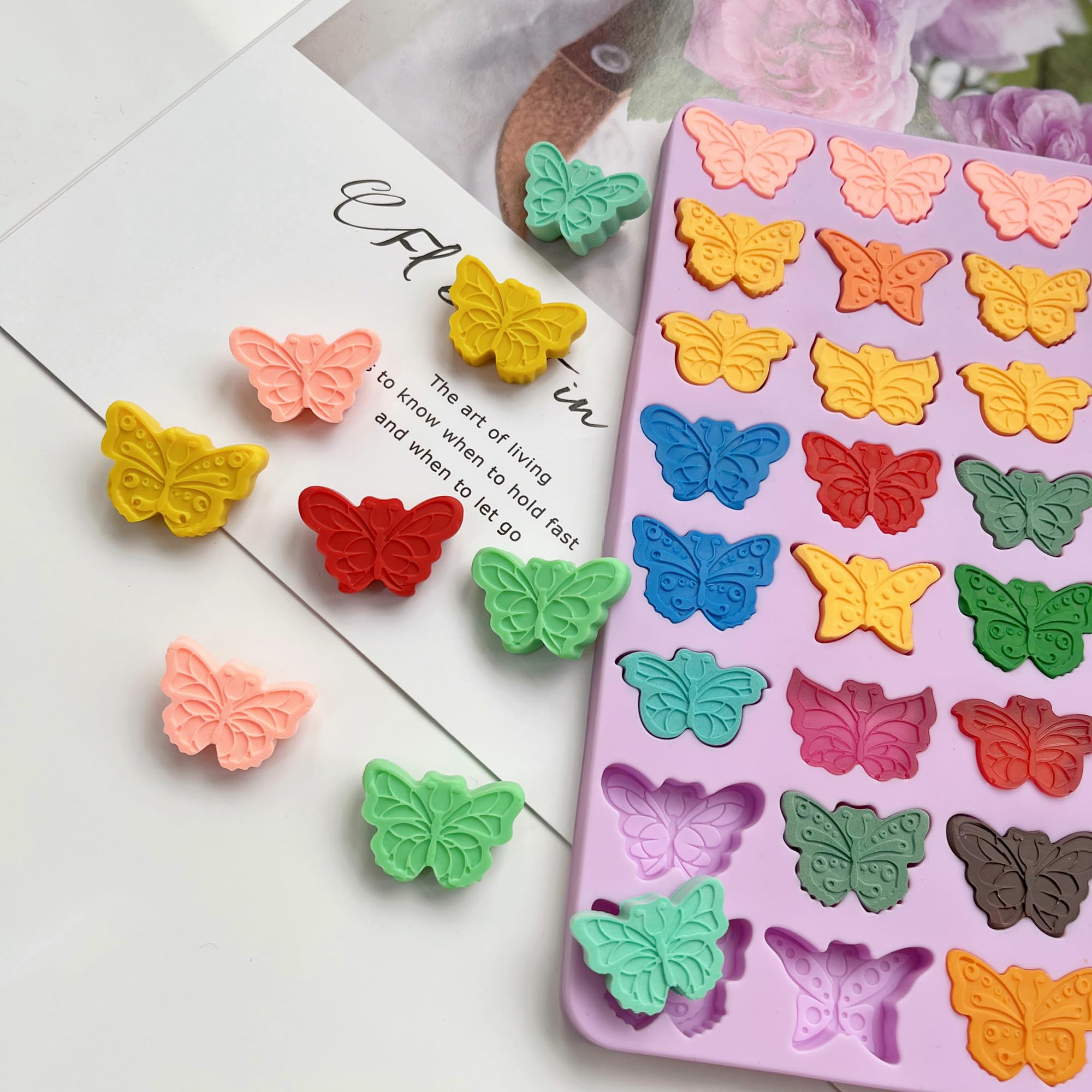 Butterfly Silicone Molds for Chocolate, Candy, Gummy, Ice Cubes & Resin Crafts - Set of 6 with Scraper Tool - Perfect for Baking, DIY Desserts, Party Decorations & Kids Activities