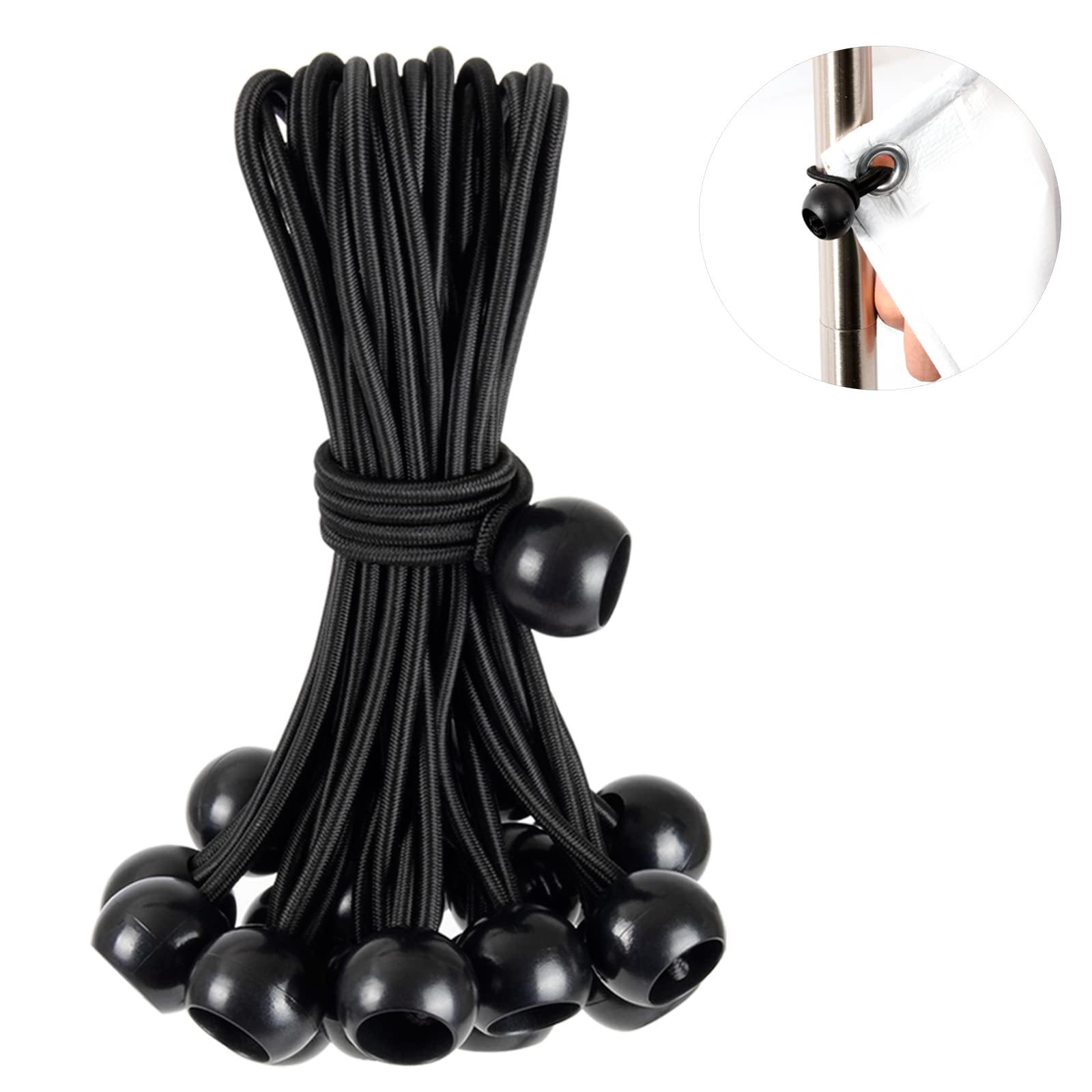 Heavy Duty 4 Inch Tarp Bungee Cords with Balls - 30 Pack UV Resistant Canopy Tie Down Straps for Camping, Shelter, Gazebo, Tent Poles & Projector Screen - Perfect for Outdoor Adventures, Home Projects and Emergency Repairs
