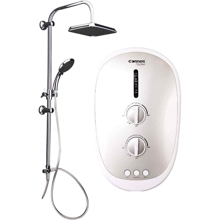 Cornell CISE363DCR BK/SIL Instant Shower with Rain Shower Head - DC Pump for Powerful Water Pressure - Perfect for Home, Bathroom, Spa & Relaxation