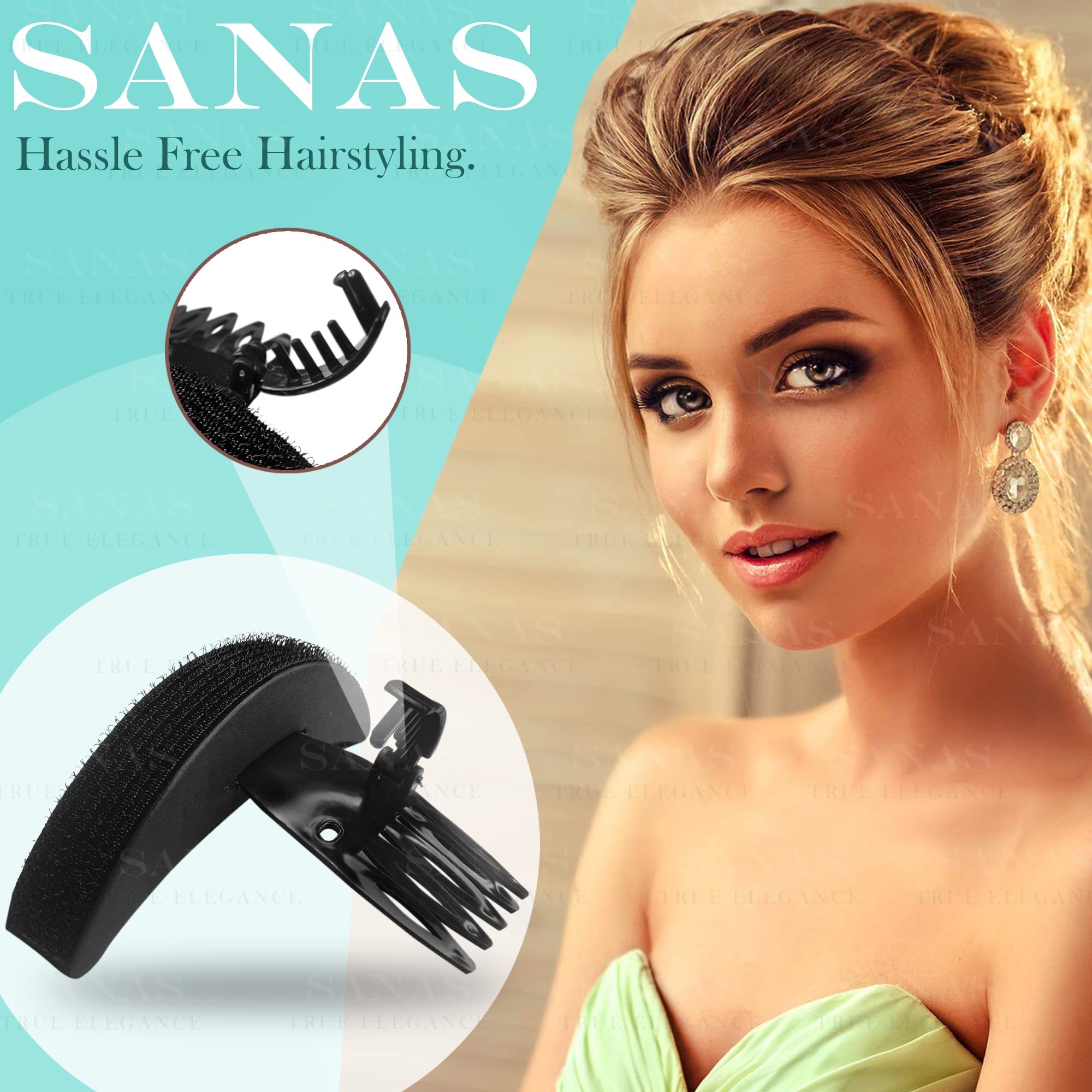 Sanas Puff Maker for Hair - 2Pc Hair Bun Maker with Inserts, Bumpits for Hair Puff, Hairstyling Tools for Women - Perfect for Updos, Ponytails & Voluminous Styles