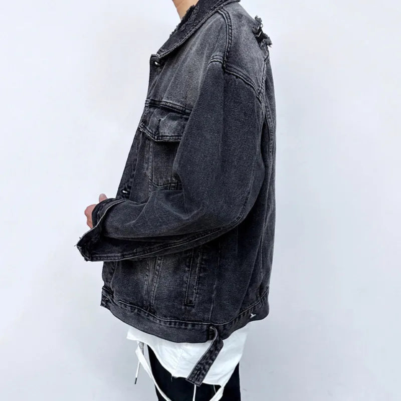 2024 Trendy American Denim Jacket with Holes & Multi-Pockets - Solid Color Button-Up Single Breasted Coat for Women | Winter Fashion, Casual Outfits, Streetwear Style