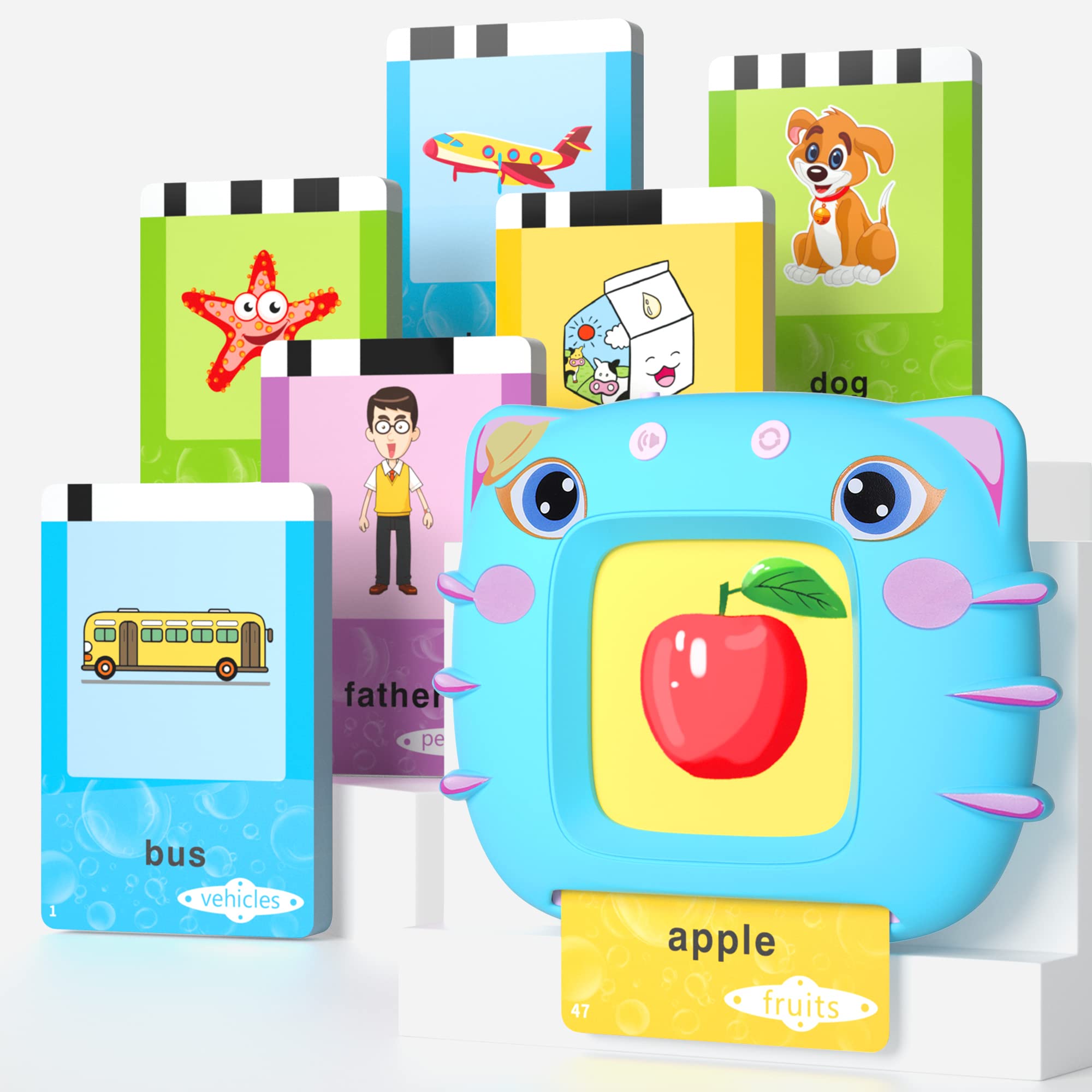 Interactive Talking Flash Cards for Toddlers Ages 2-4 | 112 Double-Sided Learning Cards with 224 Sight Words | Speech Therapy & Autism Educational Toys | Perfect Stocking Stuffer Gift for Boys & Girls (Pink) | Ideal for Early Childhood Learning, Home Schooling & Special Needs Development
