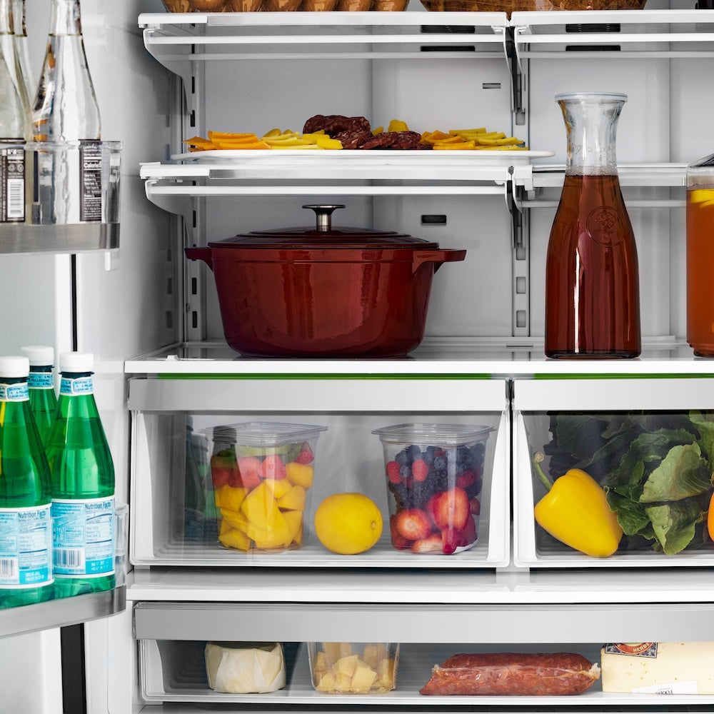 ZLINE Autograph Edition 36 Inch Counter Depth French Door Refrigerator - 22.5 cu.ft Capacity, Fingerprint Resistant Black Stainless Steel with Champagne Bronze Handles, Built-in Ice Maker | Perfect for Modern Kitchens, Open Concept Homes & Entertaining Guests