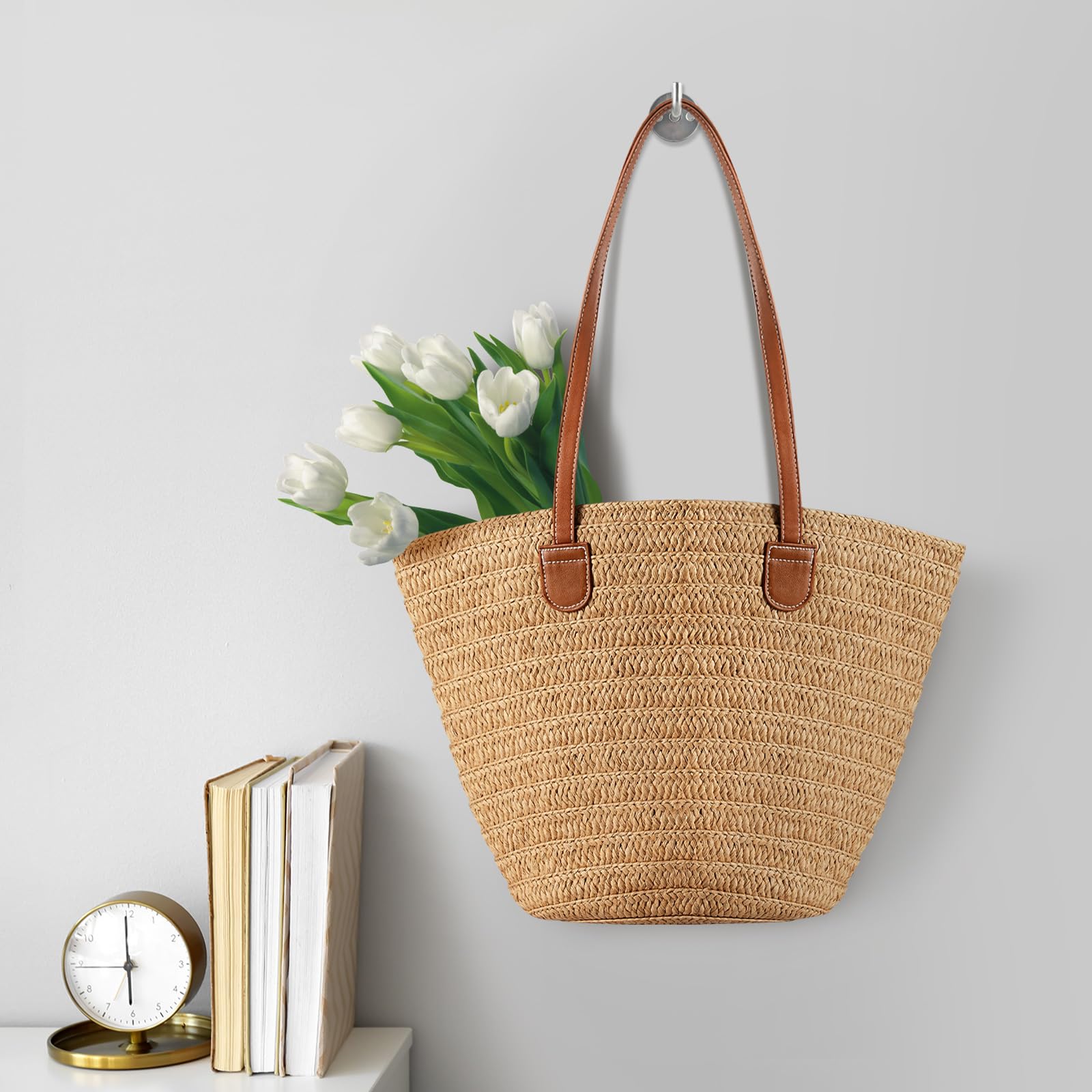 Women's Woven Straw Beach Tote Bag - Summer Mesh Shoulder Bag for Vacation & Travel