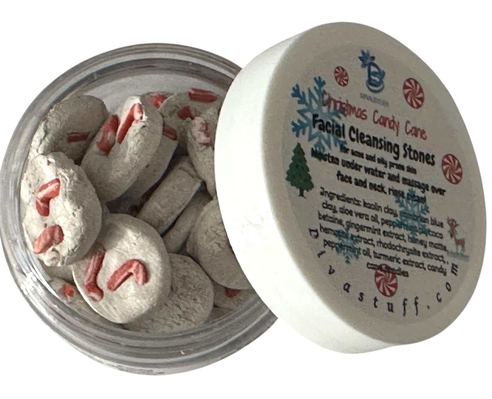Best Christmas Candy Cane Facial Cleansing Stones for Oily & Acne-Prone Skin - Natural Exfoliating Skincare Gift for Women - Perfect for Holiday Self-Care & Spa Nights