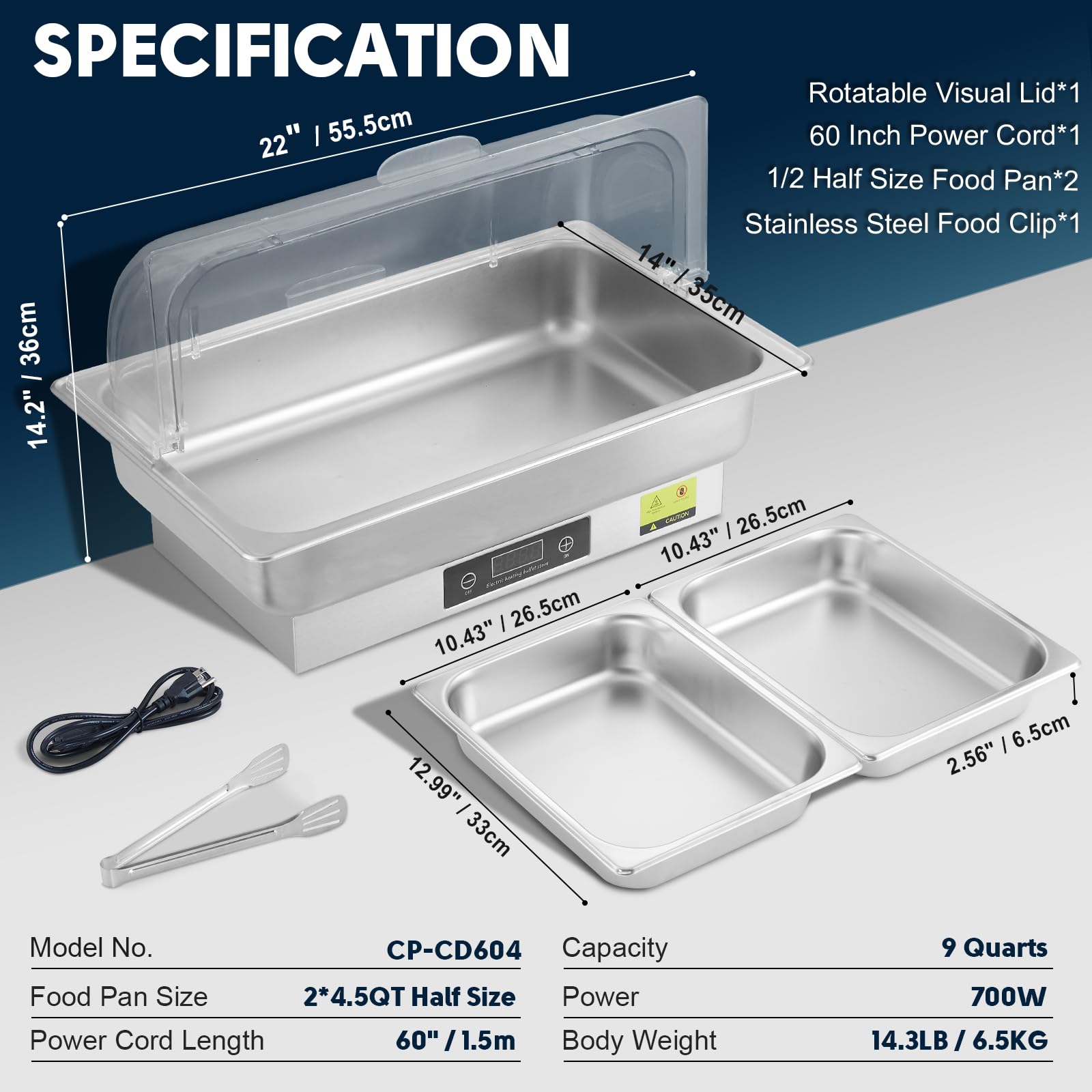 Electric Chafing Dish Buffet Set - 2 x 4.5QT Half Size with Temperature Control Display, 700W Roll Top Food Warmer for Catering, Parties & Buffet Serving - Perfect for Restaurants, Weddings & Events