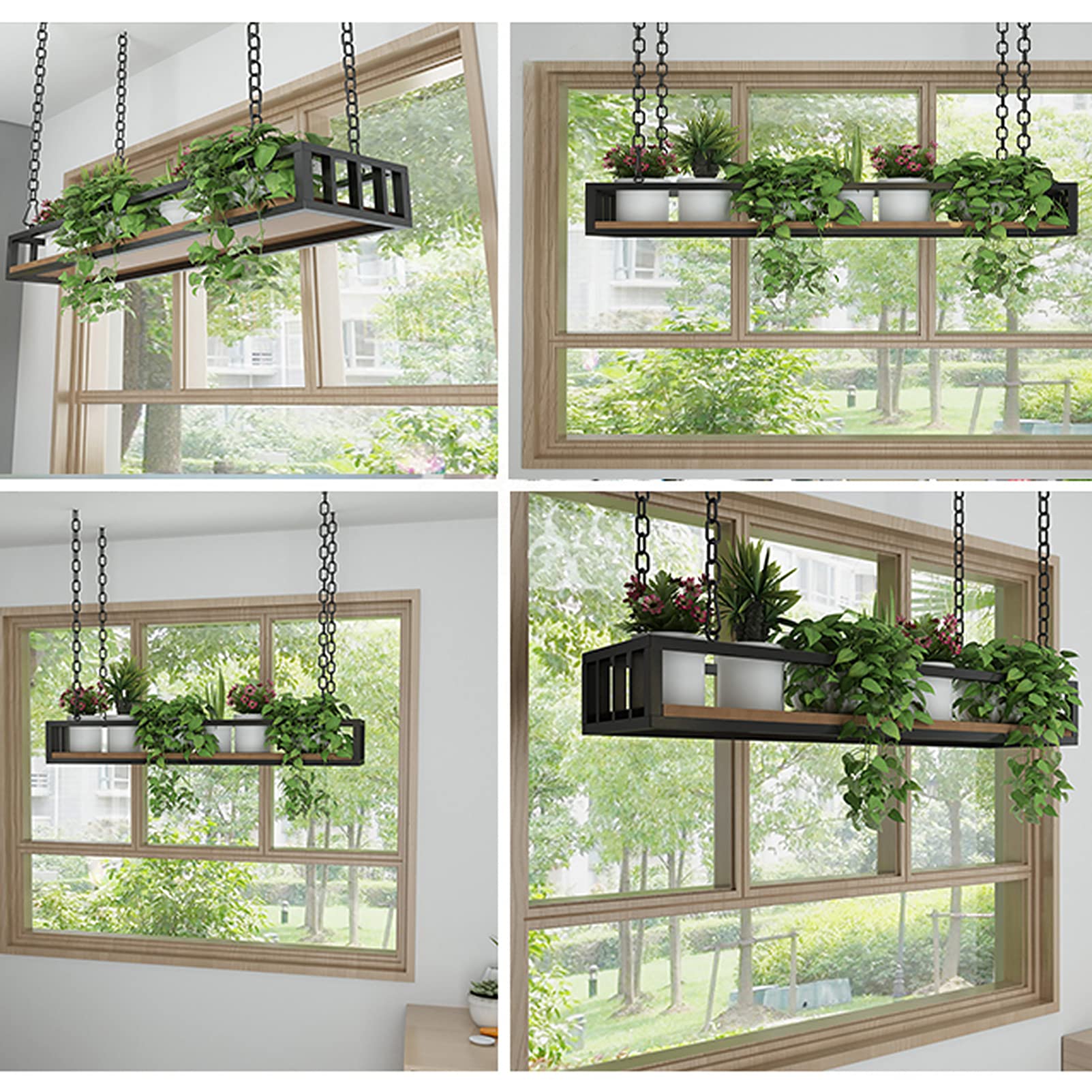 Rustic Iron Bar Hanging Flower Pot Rack - Ceiling & Wall Mounted Plant Shelf for Indoor Balcony Decor | Perfect for Small Space Gardening, Home Organization & Farmhouse Style Decor