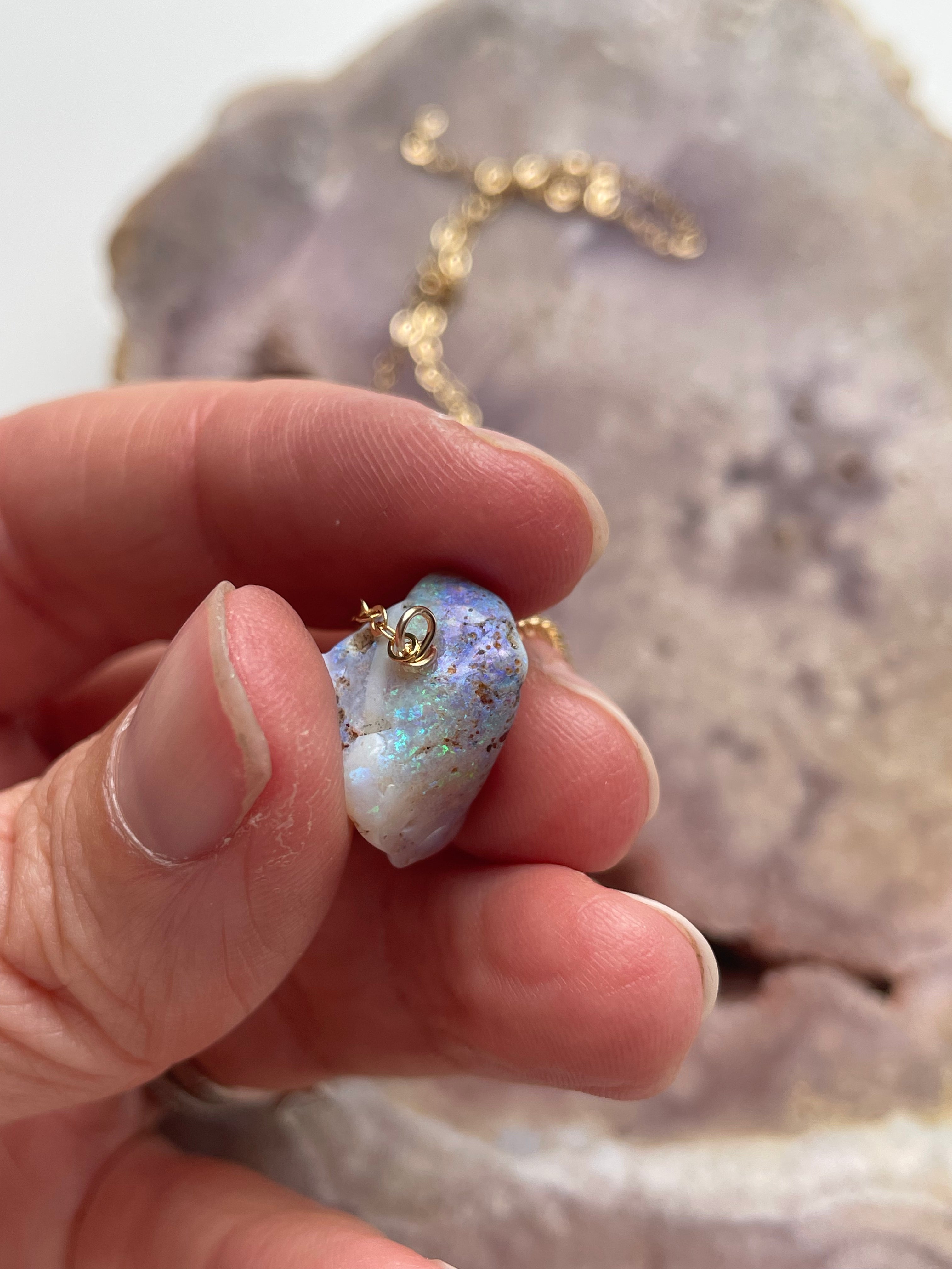 Genuine Australian Opal Necklace – Natural Raw Opal Pendant Jewelry for Women – Perfect for Weddings, Parties & Special Occasions