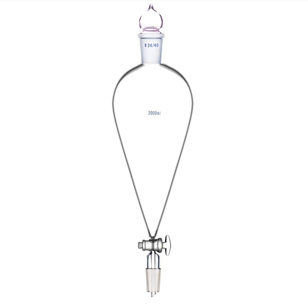 Premium 24/40 Joint Glass Pear-Shaped Separatory Funnel with Glass Stopcock - Ideal for Chemistry Labs, Essential Oil Extraction & DIY Distillation
