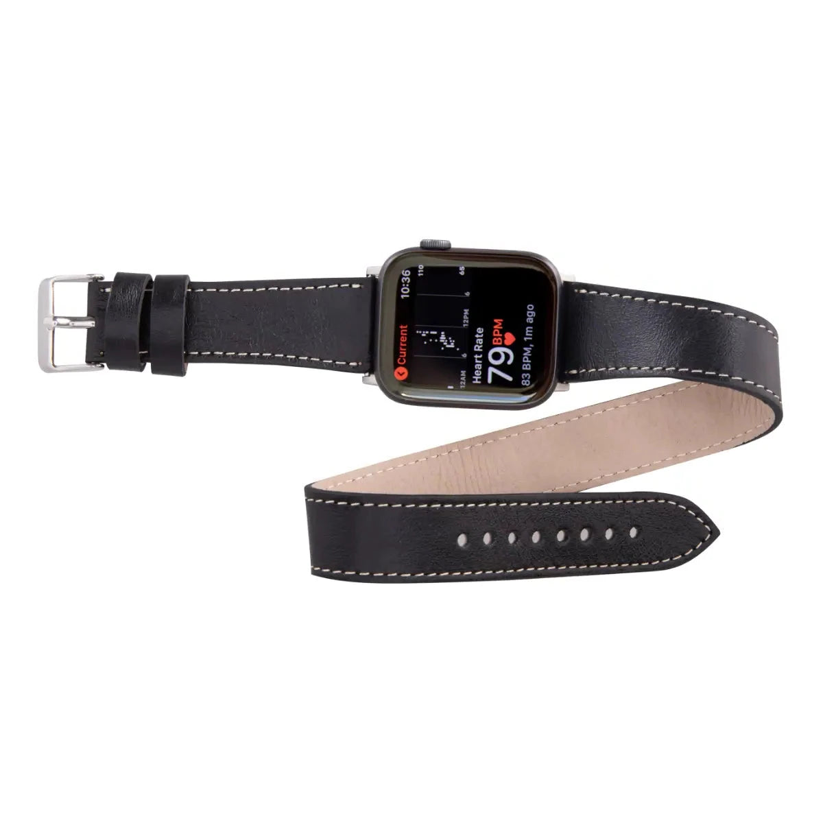 Premium Black Leather Double Tour Strap for Apple Watch - Stylish & Comfortable Replacement Band for Work, Travel & Everyday Wear