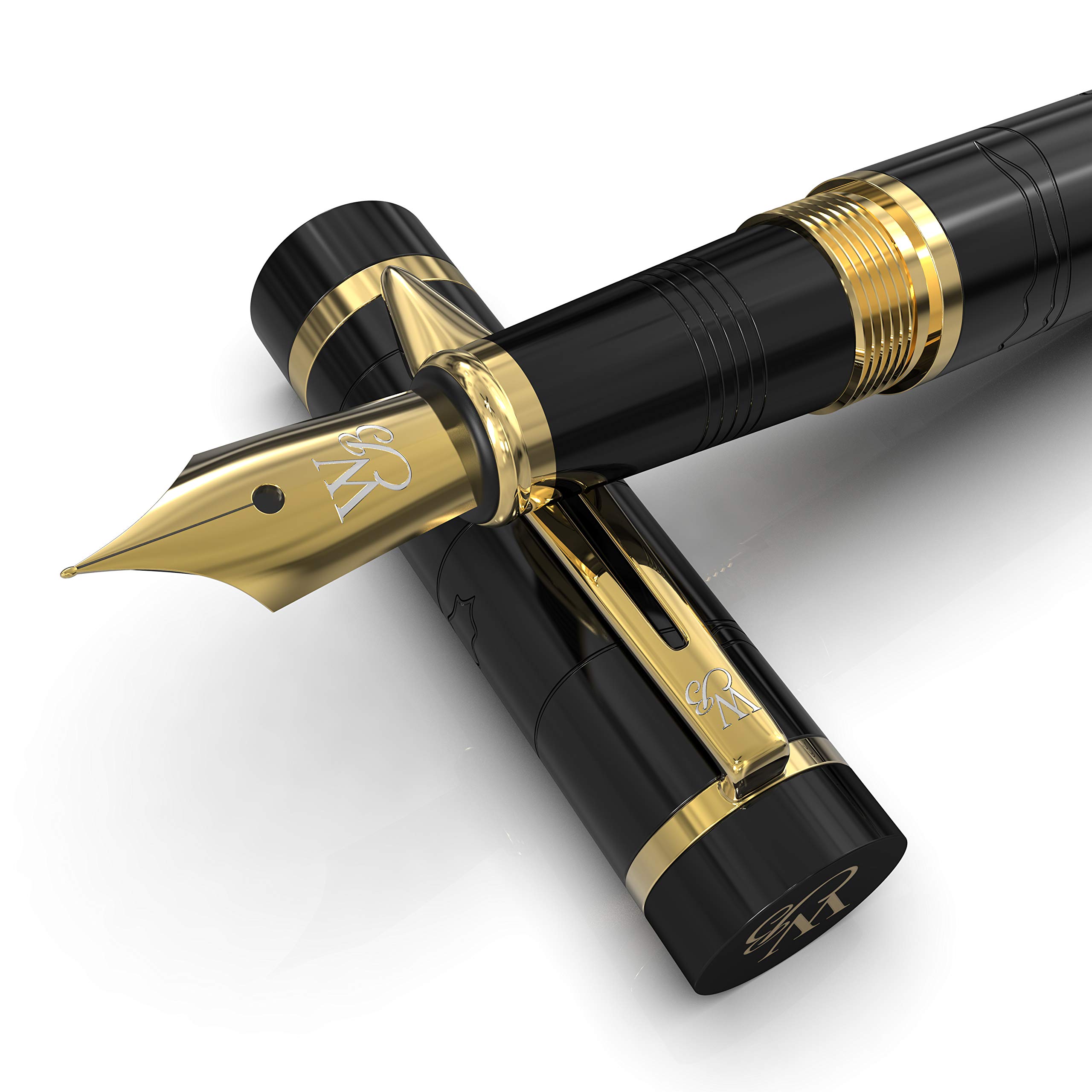 Wordsworth & Black Primori Fountain Pen Set - Medium Nib, Black Gold, Gift Box with 6 Ink Cartridges & Converter - Premium Calligraphy Pen for Journaling, Smooth Writing Experience (Left & Right Handed) - Perfect for Office, School & Gift Giving