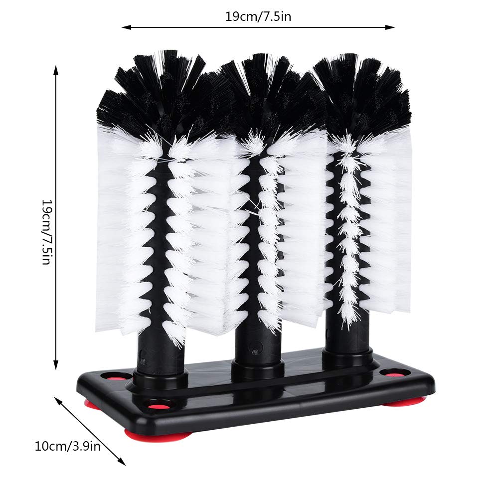 Glass Cup Washer with 3 Brushes & Suction Base - Multi-Purpose Cleaning Tool for Wine Glasses, Mugs, Kitchen Sink - Perfect for Home, Restaurant & Bar Use