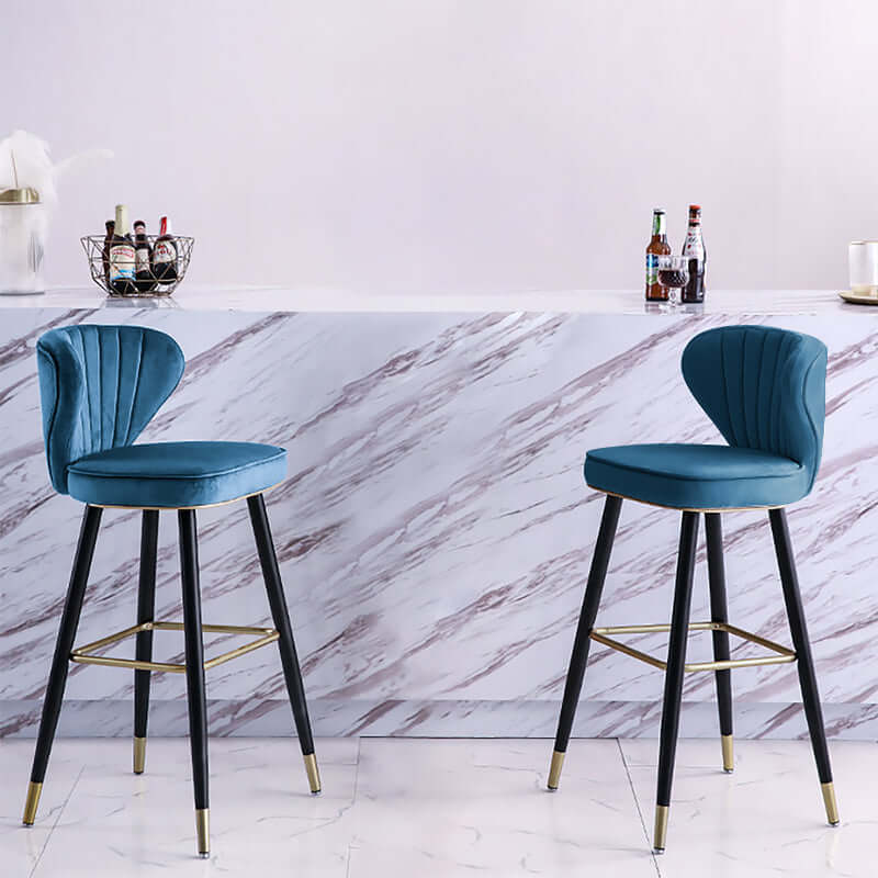 Modern Blue Velvet Counter Height Bar Stools with Back - Set of 3 for Kitchen Island, Breakfast Nook & Home Bar Decor