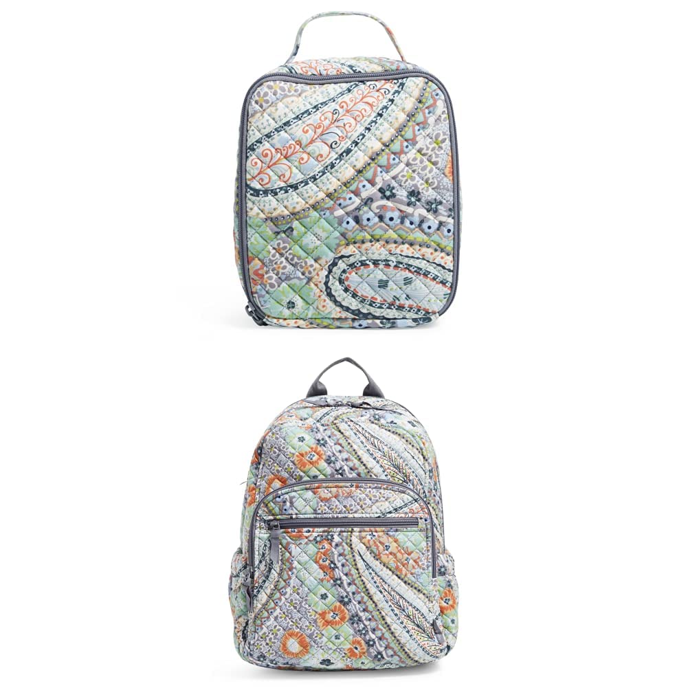 Vera Bradley Citrus Paisley Recycled Cotton Lunch Bag & Backpack Set - Eco-Friendly School & Work Accessories for Women & Teens - Perfect for Lunch, Books & Daily Essentials