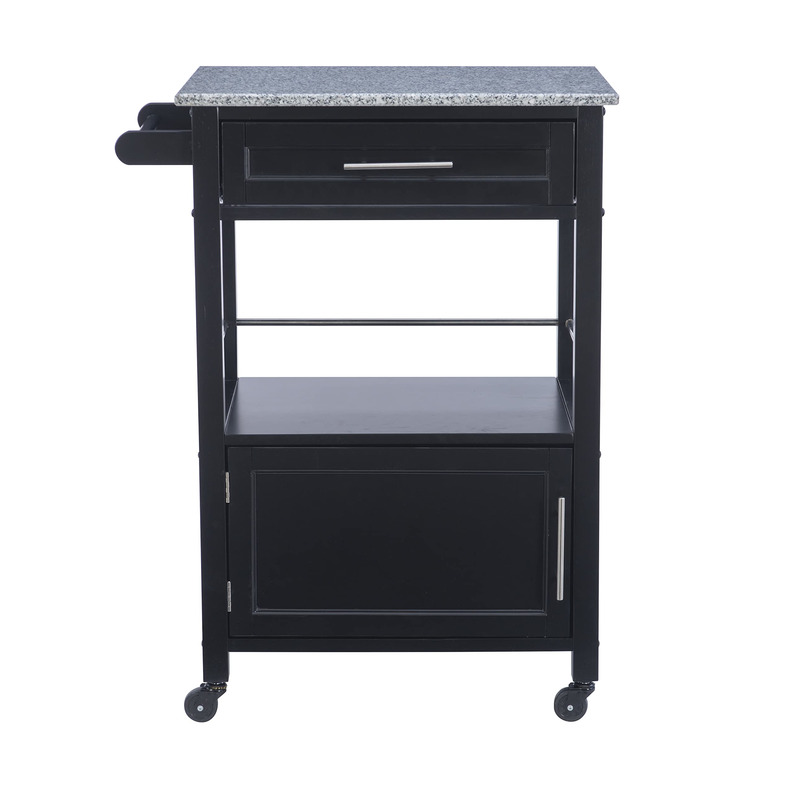Linon Cayden Black Kitchen Cart - Rolling Island with Storage Shelves & Towel Rack for Small Spaces | Perfect for Kitchen Organization, Dining Room Serving, or as a Mobile Bar Cart
