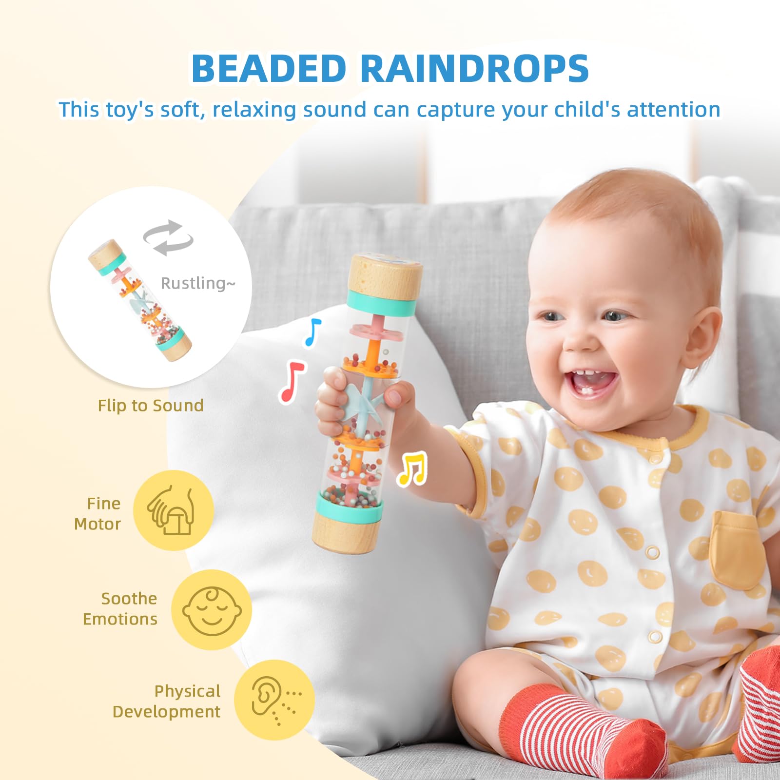 Montessori Toys for Babies 0-6 Months - 7 in 1 Educational Learning Set with Tummy Time Toys, Beaded Raindrops, Fabric Blocks & More | Perfect for Newborn Sensory Development, Early Learning & Playtime Activities