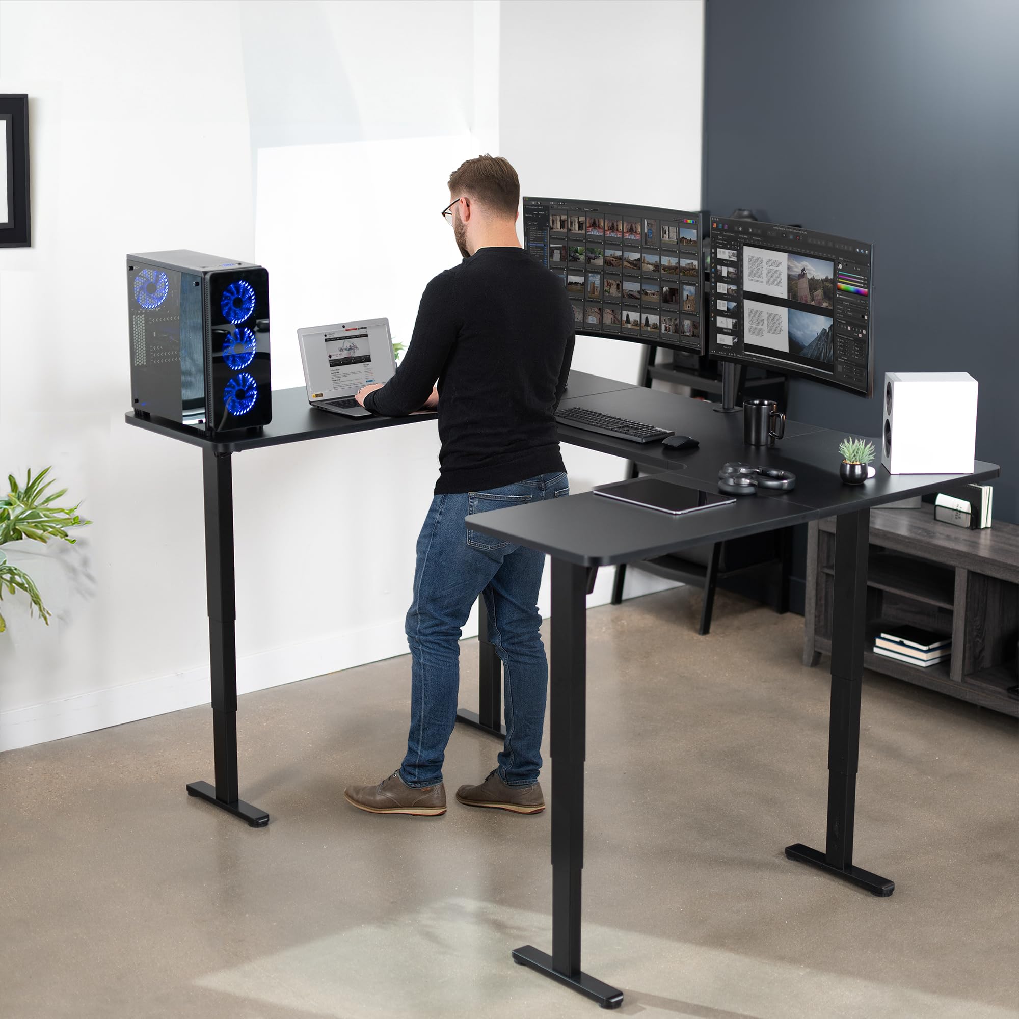 VIVO 83 x 60 inch Large U-Shaped Electric Standing Desk with Memory Controller, Height Adjustable Black Top & Frame (DESK-E4UBB) - Perfect for Home Office, Gaming Setup & Workspace Ergonomics